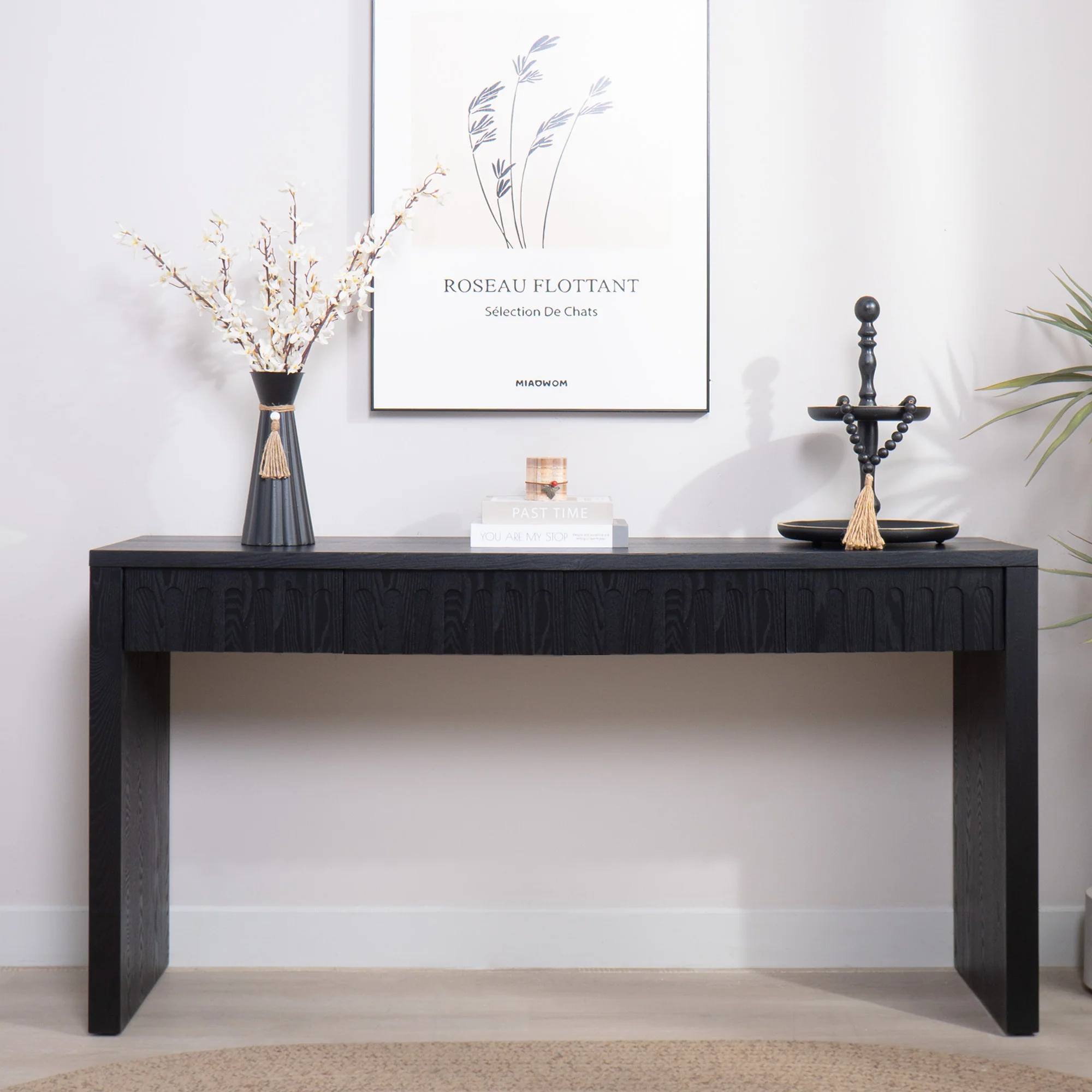 Walker Edison | 59in Modern Black Console Entry Table with Storage - Image 4