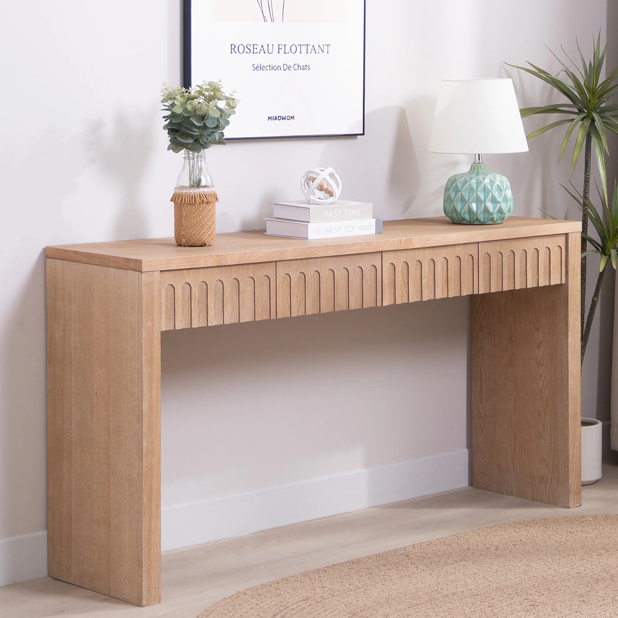 Walker Edison | 59in Modern Black Console Entry Table with Storage - Image 2
