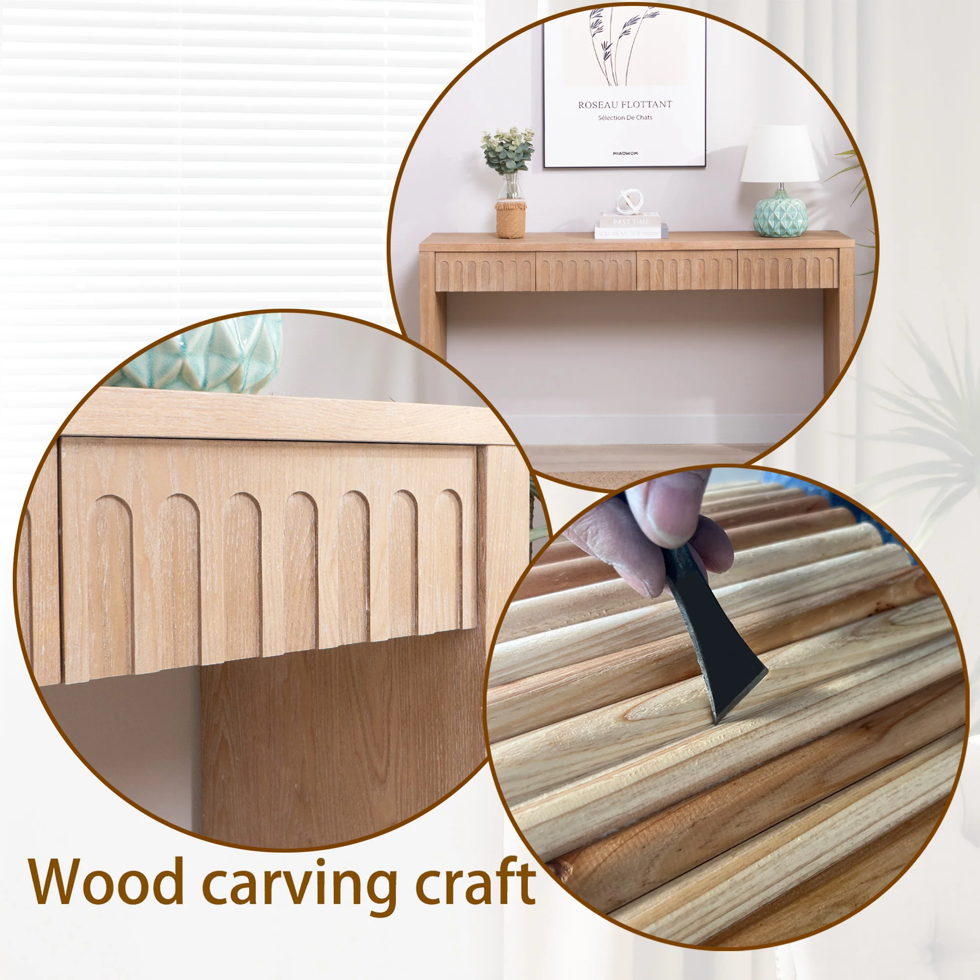 Walker Edison | 59in Natural Modern Console Entry Table with 4 Drawers - Image 11