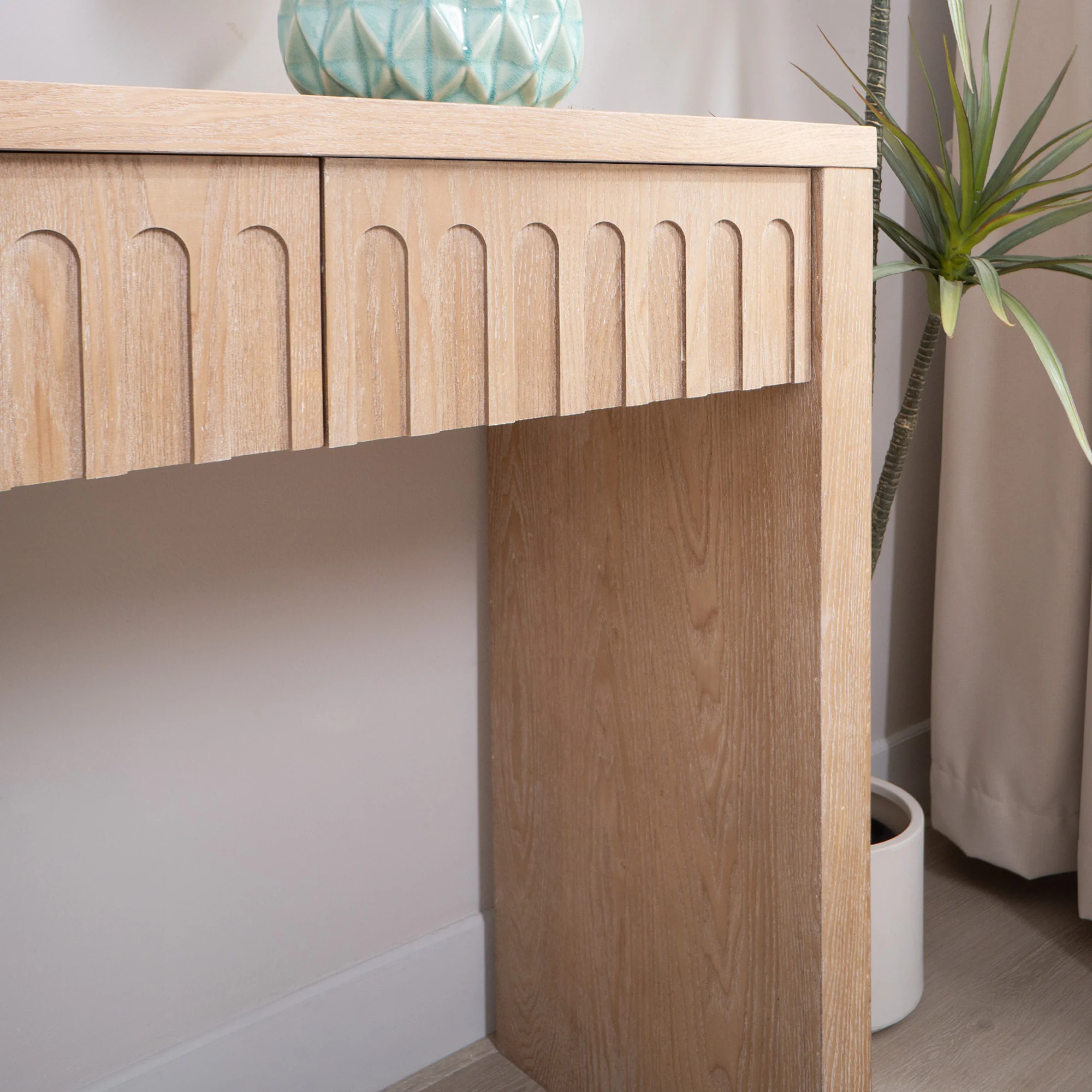 Walker Edison | 59in Natural Modern Console Entry Table with 4 Drawers - Image 7