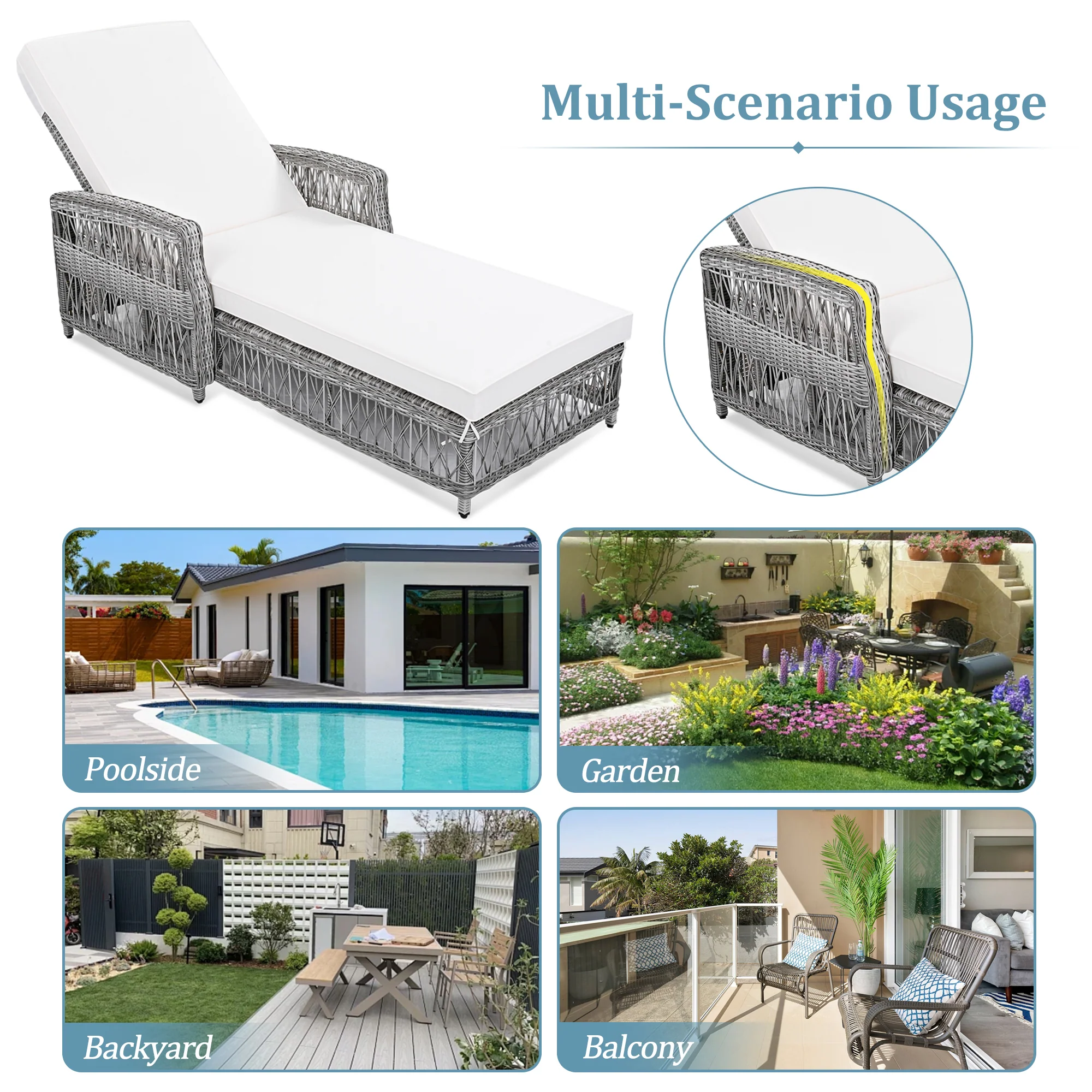 Walker Edison | Outdoor Wicker 2 Piece Lounge Reclining Chairs with Cushions - Image 7