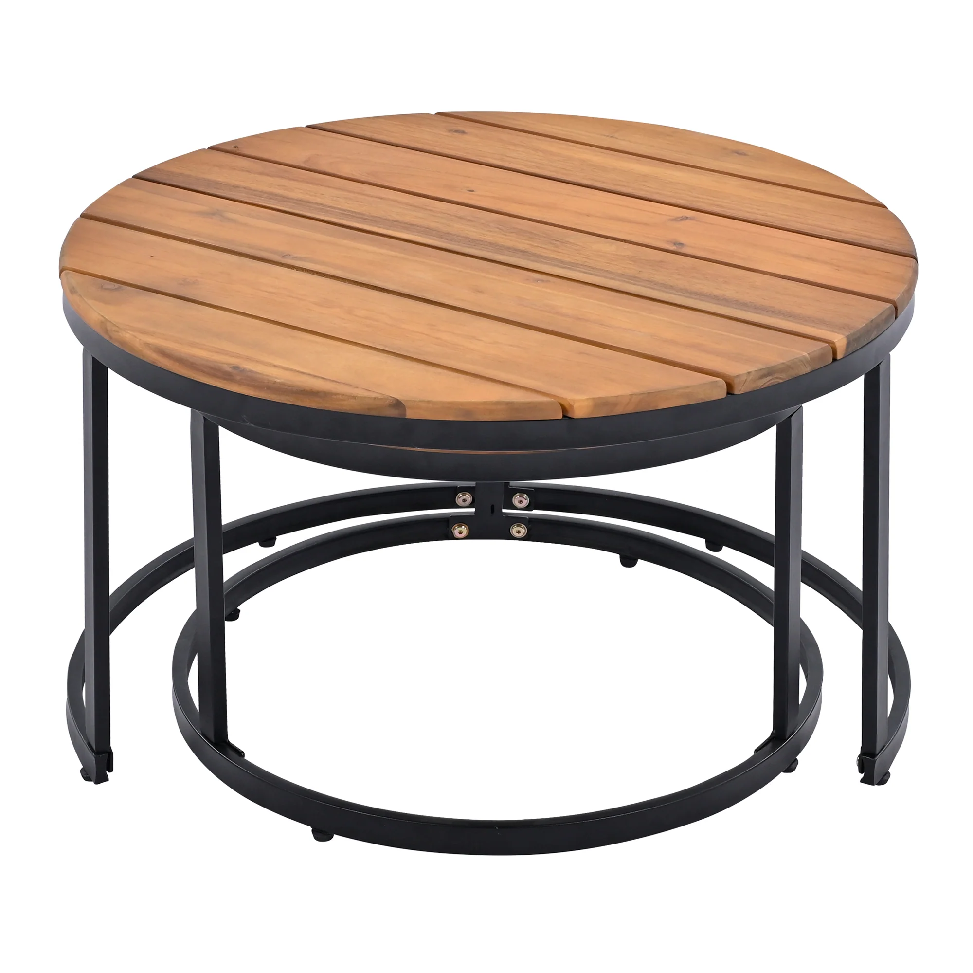 Walker Edison | 6-Piece Outdoor Sectional Sofa Set with Nesting Coffee Tables Beige - Image 12