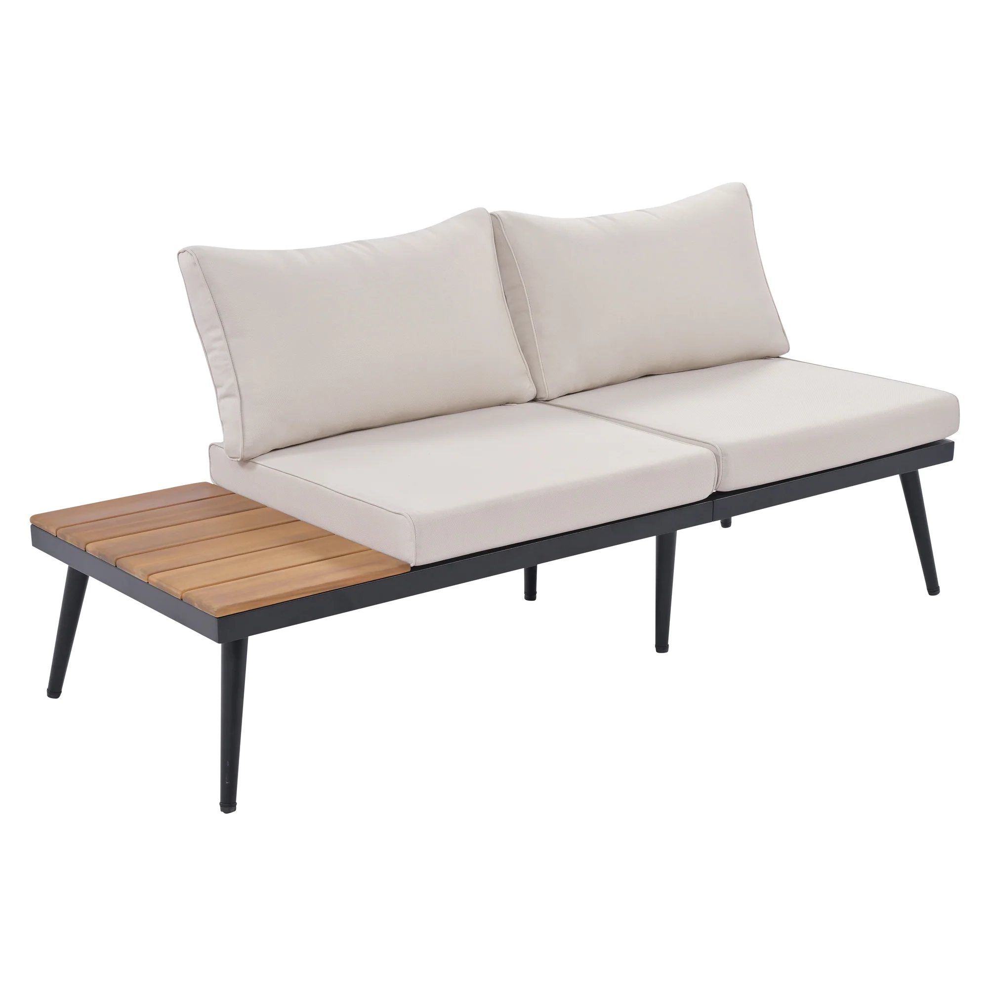 Walker Edison | 6-Piece Outdoor Sectional Sofa Set with Nesting Coffee Tables Beige - Image 18