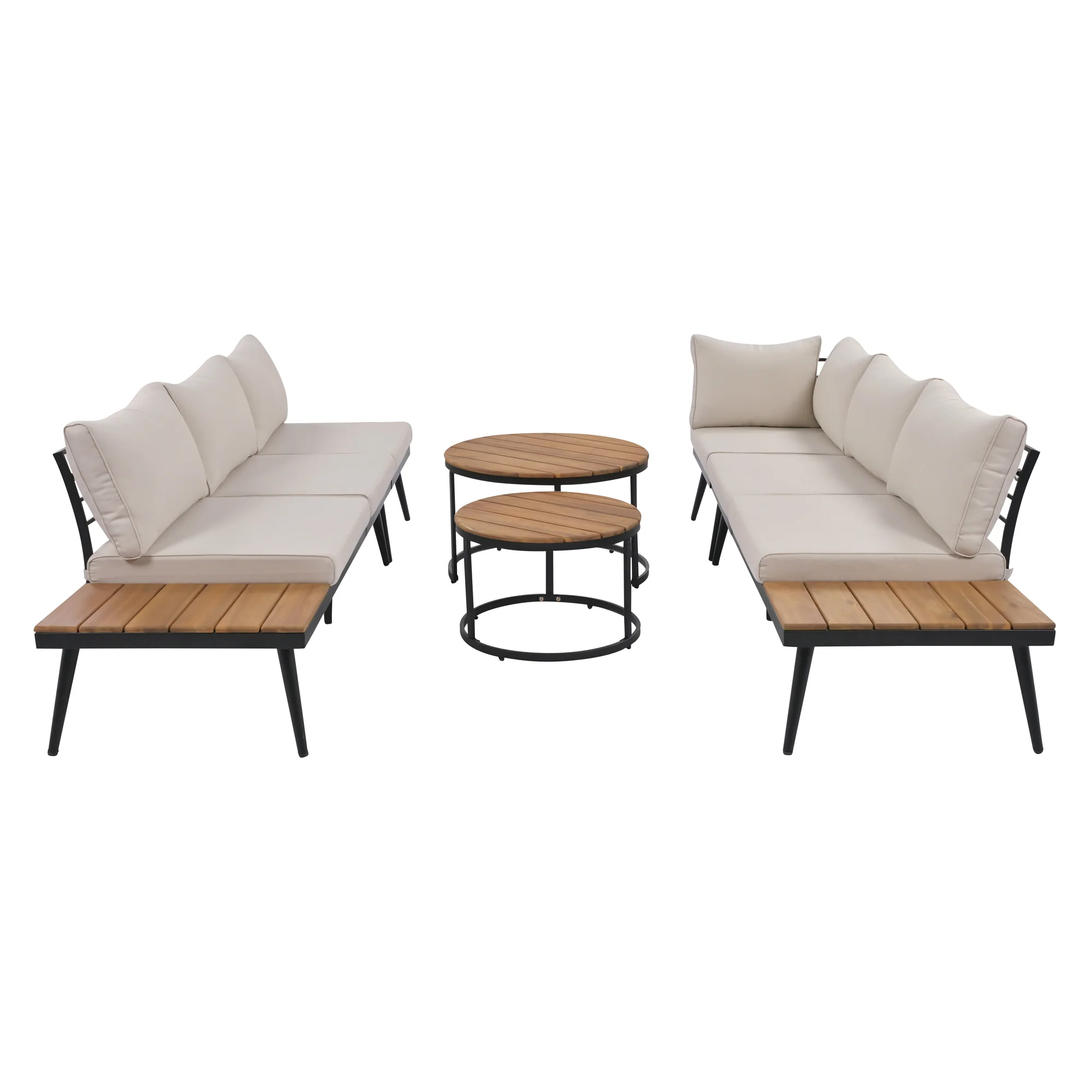 Walker Edison | 6-Piece Outdoor Sectional Sofa Set with Nesting Coffee Tables Beige - Image 27