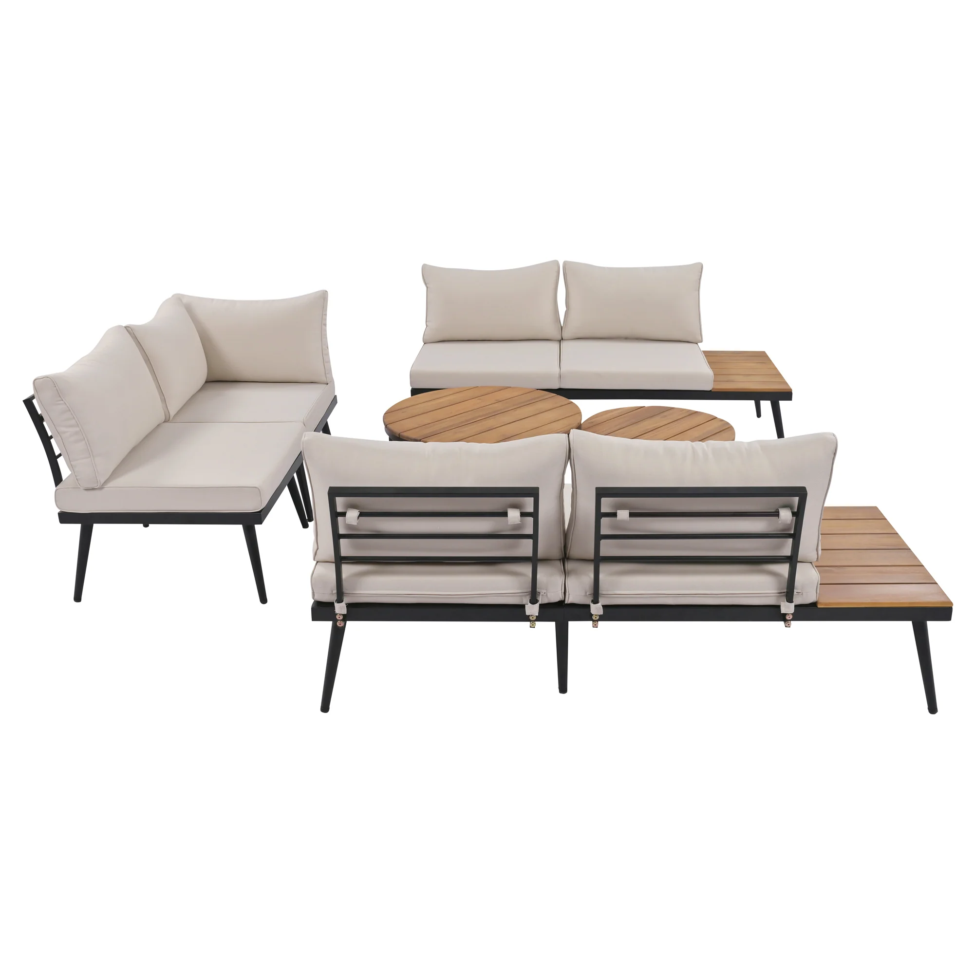 Walker Edison | 6-Piece Outdoor Sectional Sofa Set with Nesting Coffee Tables Beige - Image 43