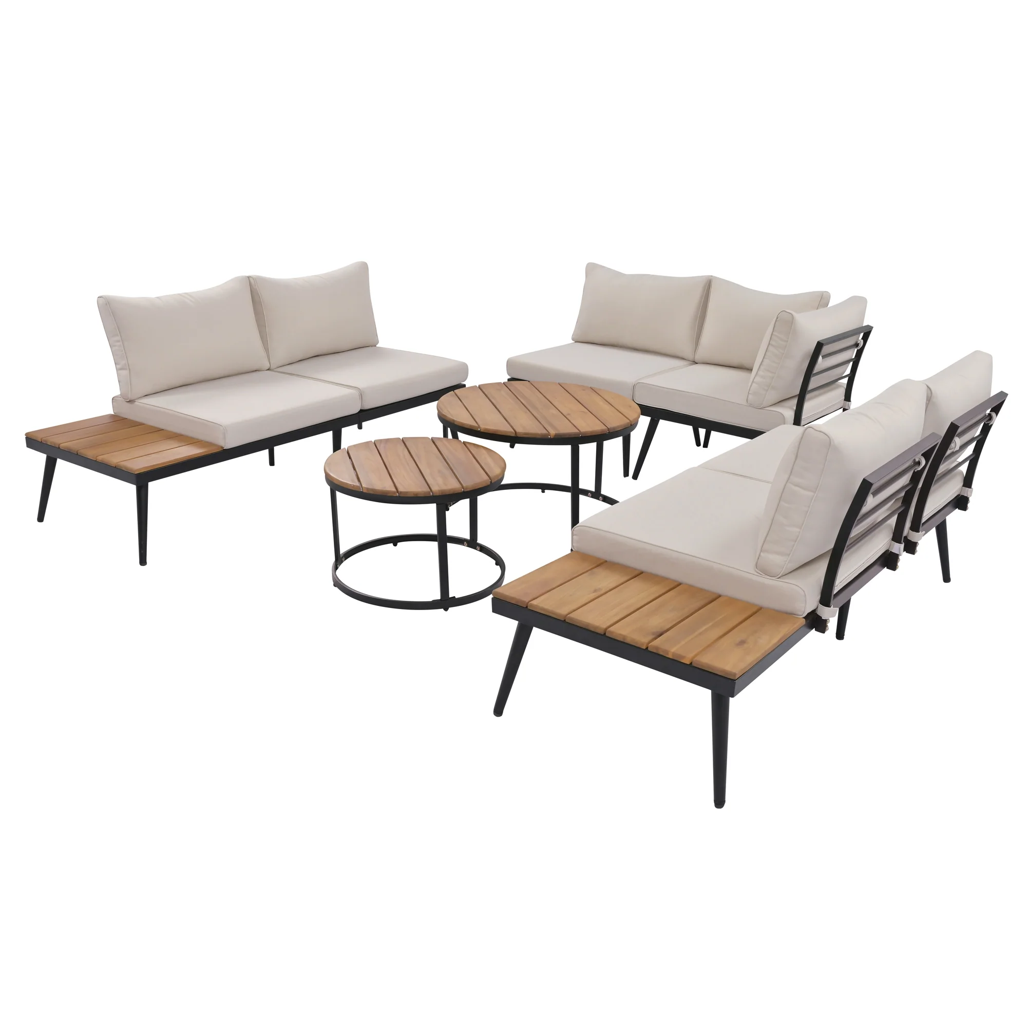 Walker Edison | 6-Piece Outdoor Sectional Sofa Set with Nesting Coffee Tables Beige - Image 47