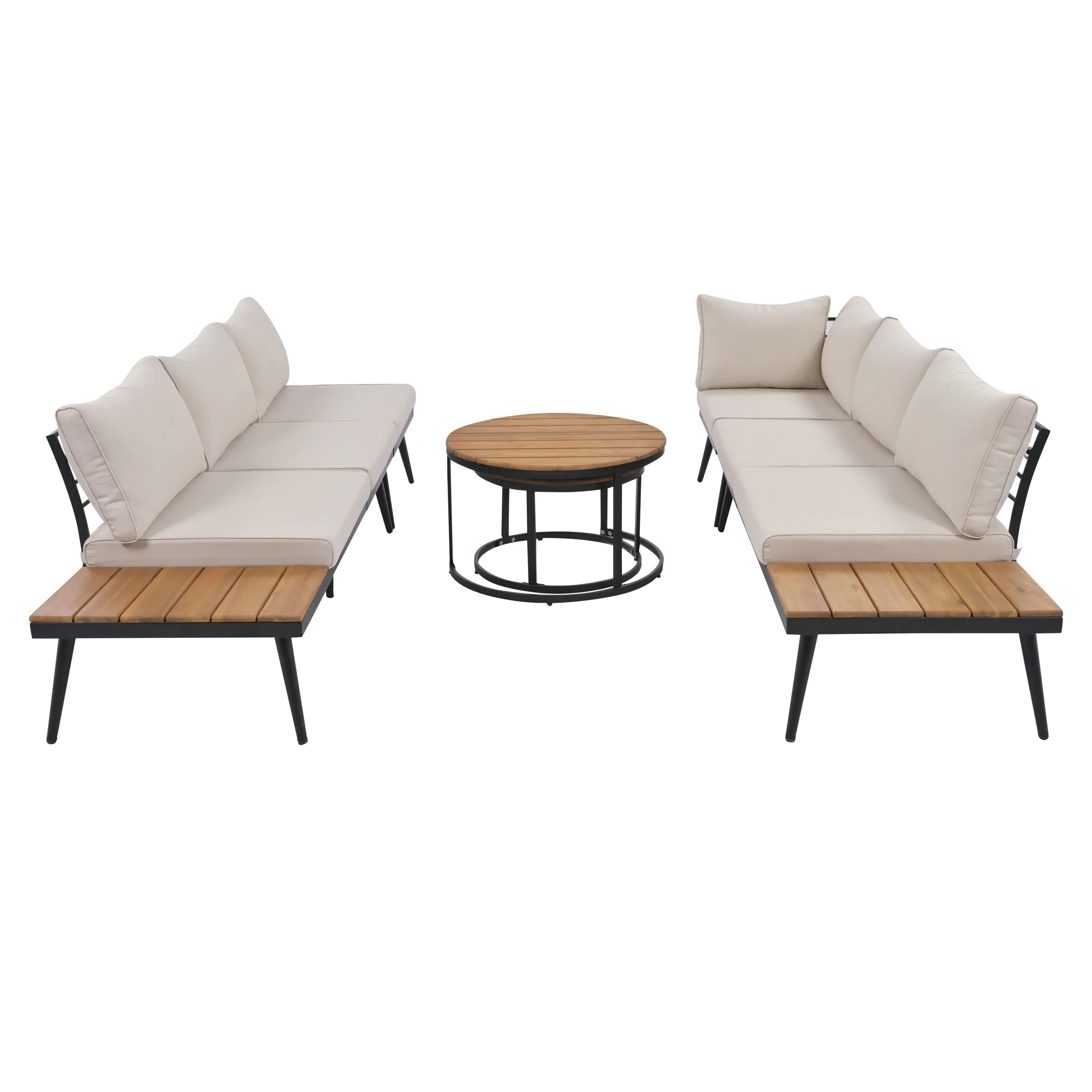 Walker Edison | 6-Piece Outdoor Sectional Sofa Set with Nesting Coffee Tables Beige - Image 49