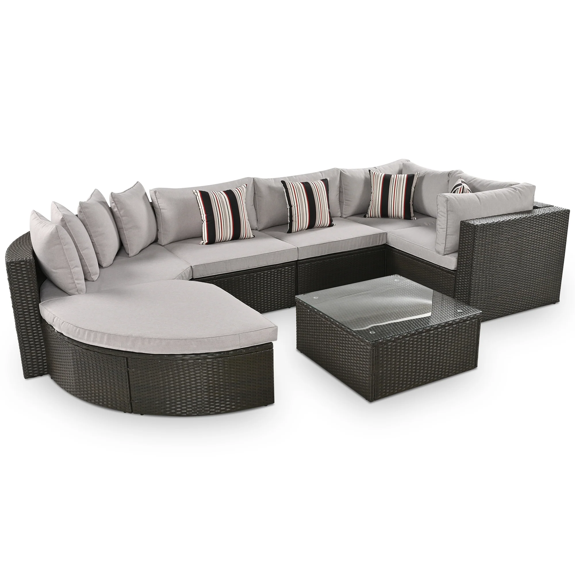 Walker Edison | 7 Piece Outdoor Wicker Modular Sofa Set - Image 11