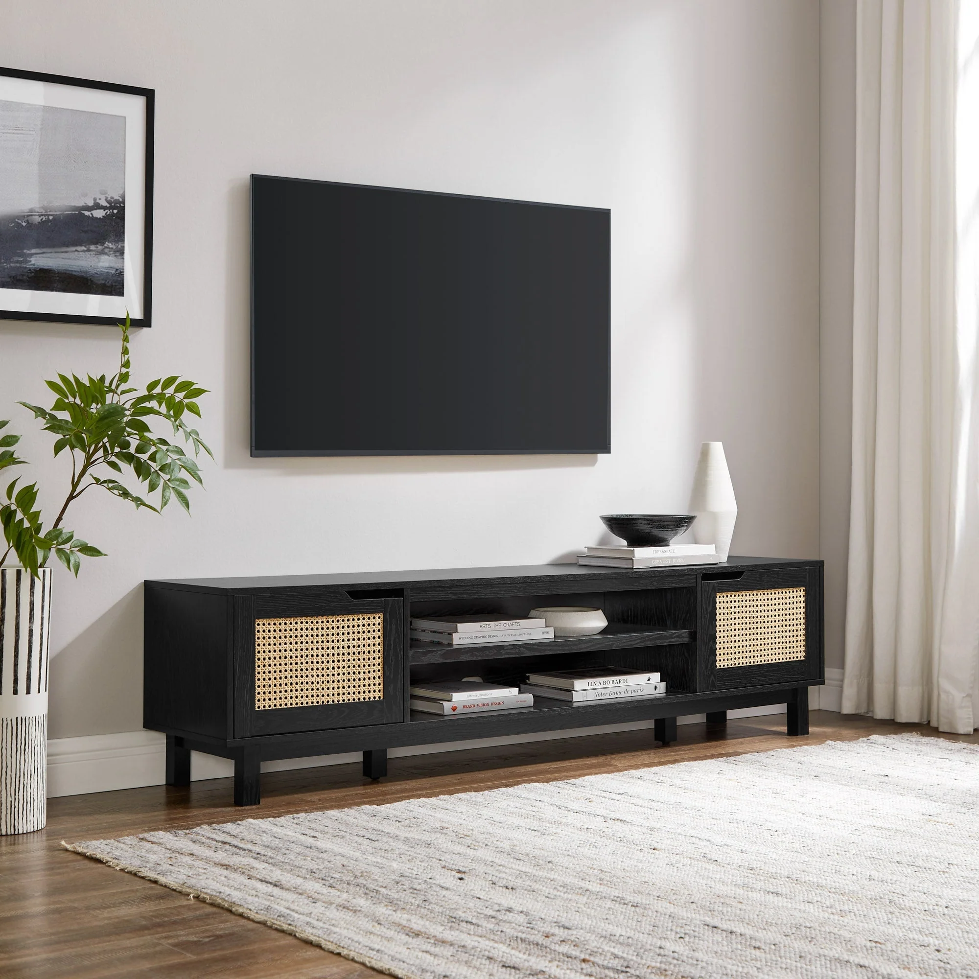 Hamkke Boho 2-Door Faux Rattan TV Stand - Image 10