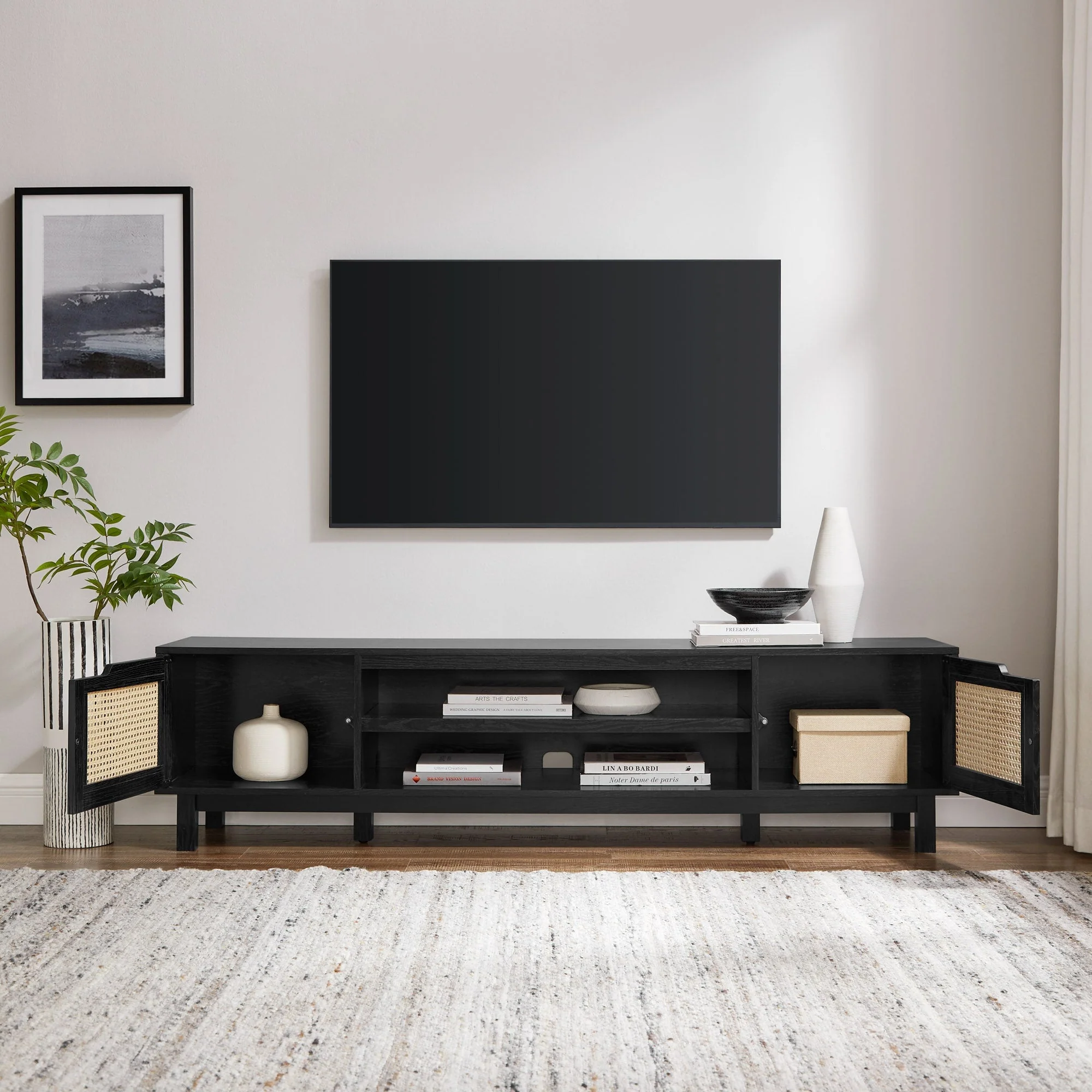 Hamkke Boho 2-Door Faux Rattan TV Stand - Image 12