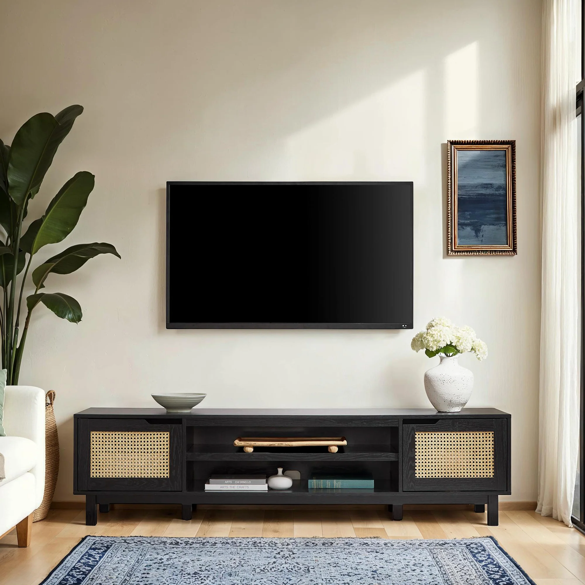 Hamkke Boho 2-Door Faux Rattan TV Stand - Image 5