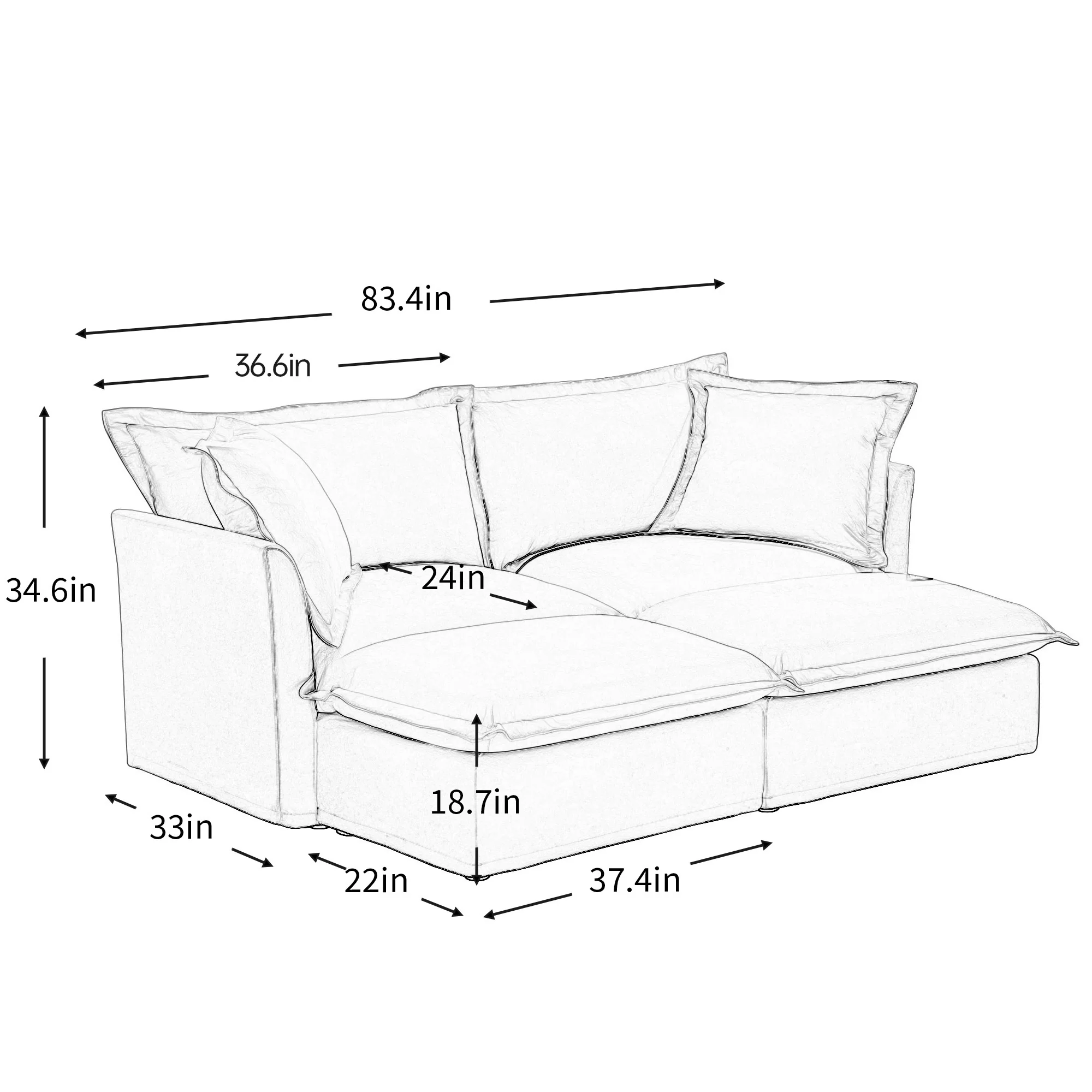 Walker Edison | Wide Deep Seat Slipcovered Loveseat Sofa with 2 Ottomans - Image 11