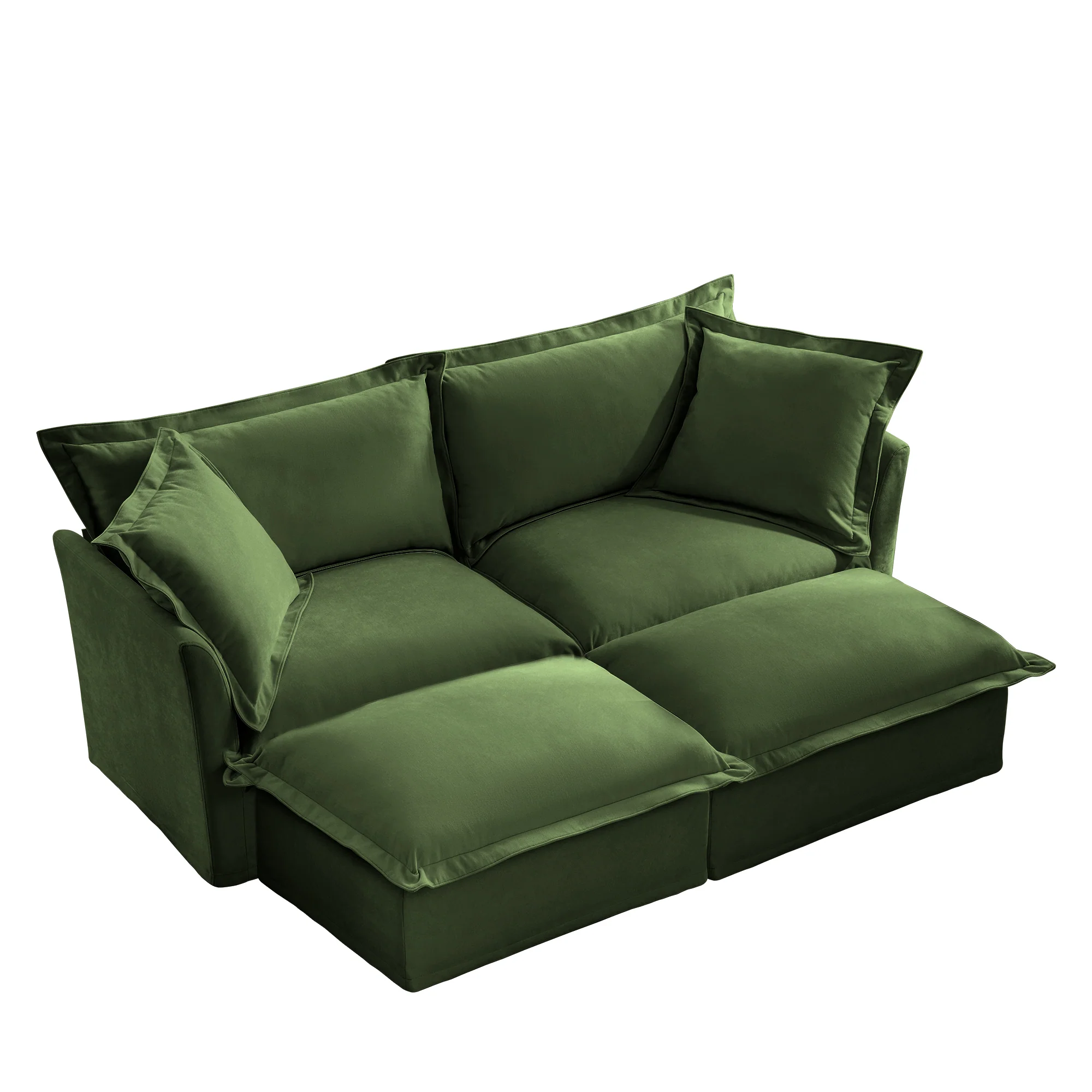 Walker Edison | Wide Deep Seat Slipcovered Loveseat Sofa with 2 Ottomans - Image 12