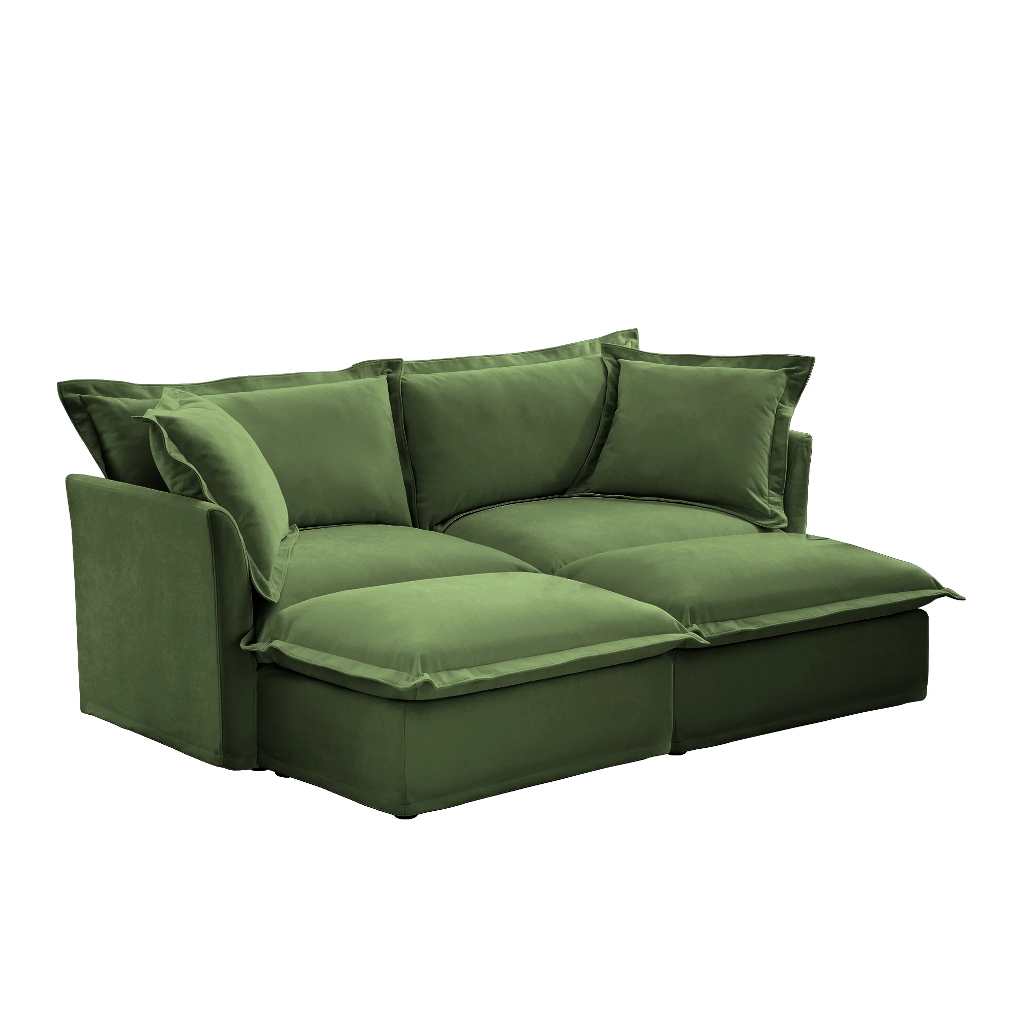 Walker Edison | Wide Deep Seat Slipcovered Loveseat Sofa with 2 Ottomans - Image 13