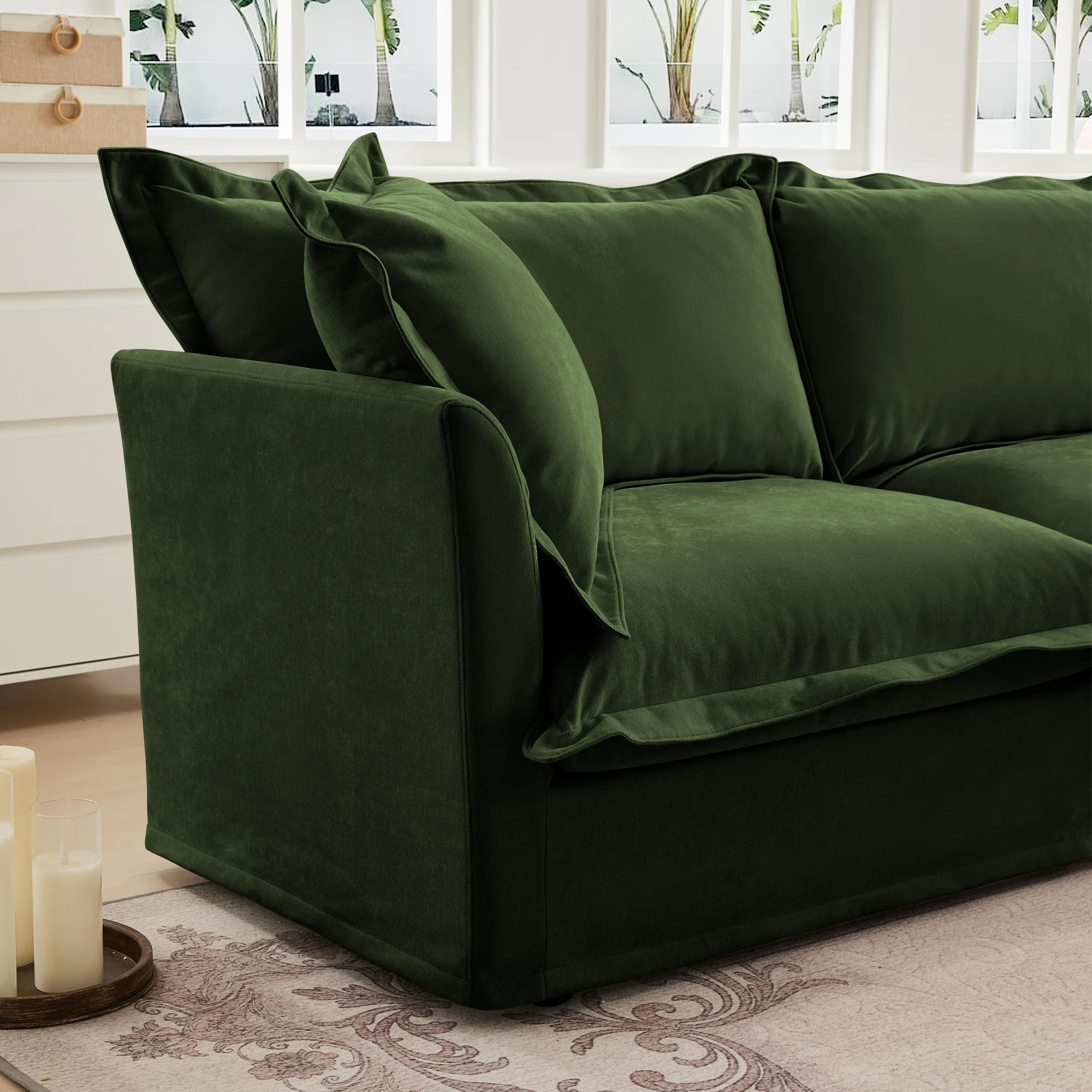 Walker Edison | Wide Deep Seat Slipcovered Loveseat Sofa with 2 Ottomans - Image 16