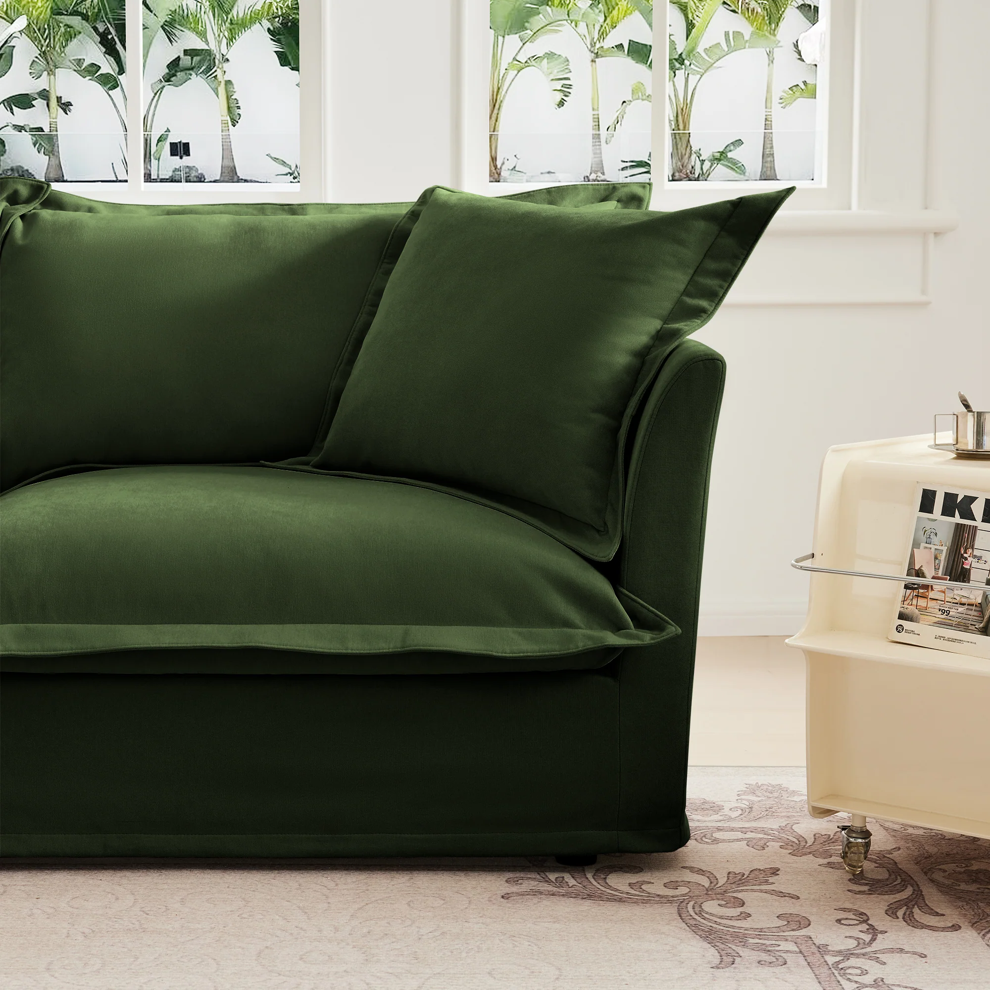 Walker Edison | Wide Deep Seat Slipcovered Loveseat Sofa with 2 Ottomans - Image 17