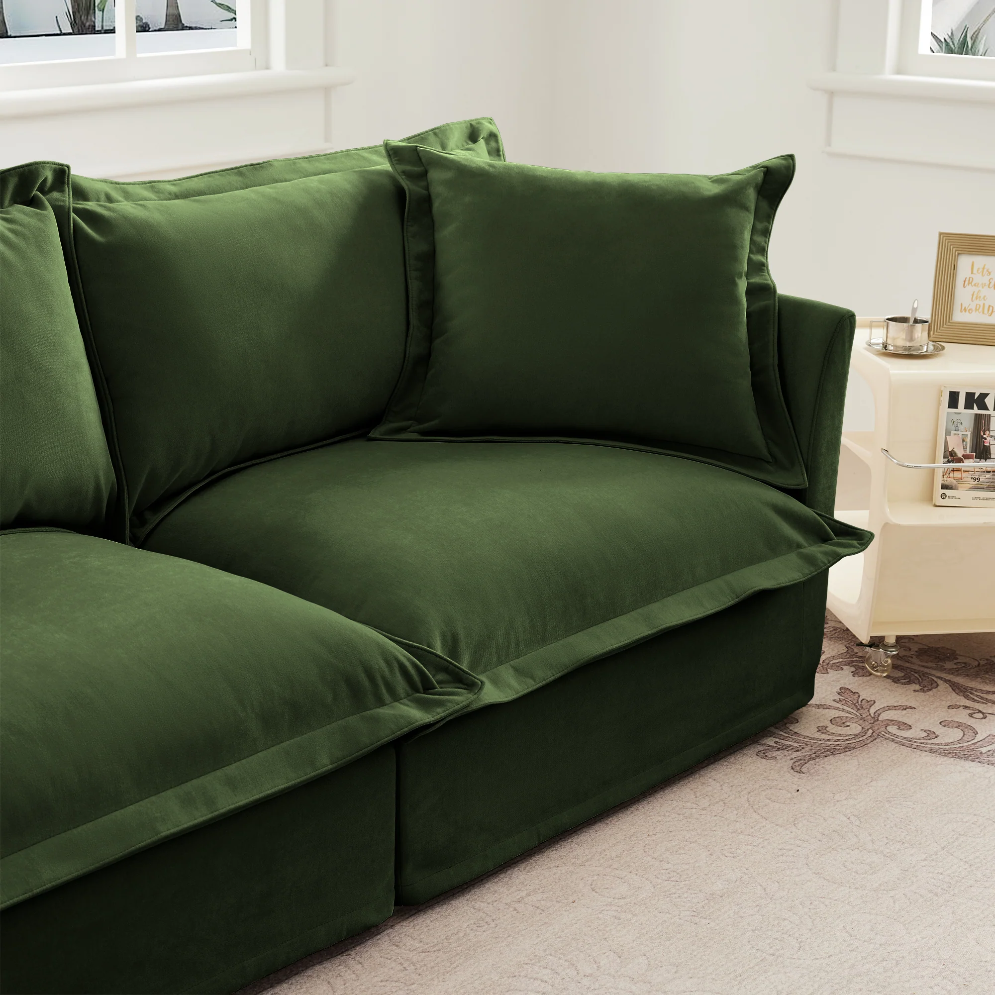 Walker Edison | Wide Deep Seat Slipcovered Loveseat Sofa with 2 Ottomans - Image 19