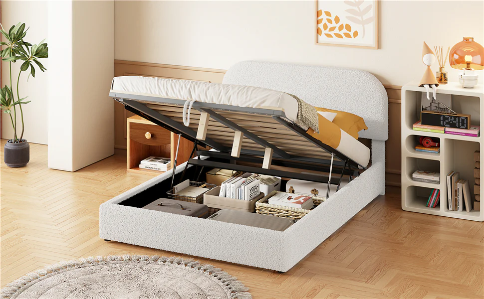 Walker Edison | Teddy Full Size Upholstered Platform Bed with Hydraulic Storage - Image 16