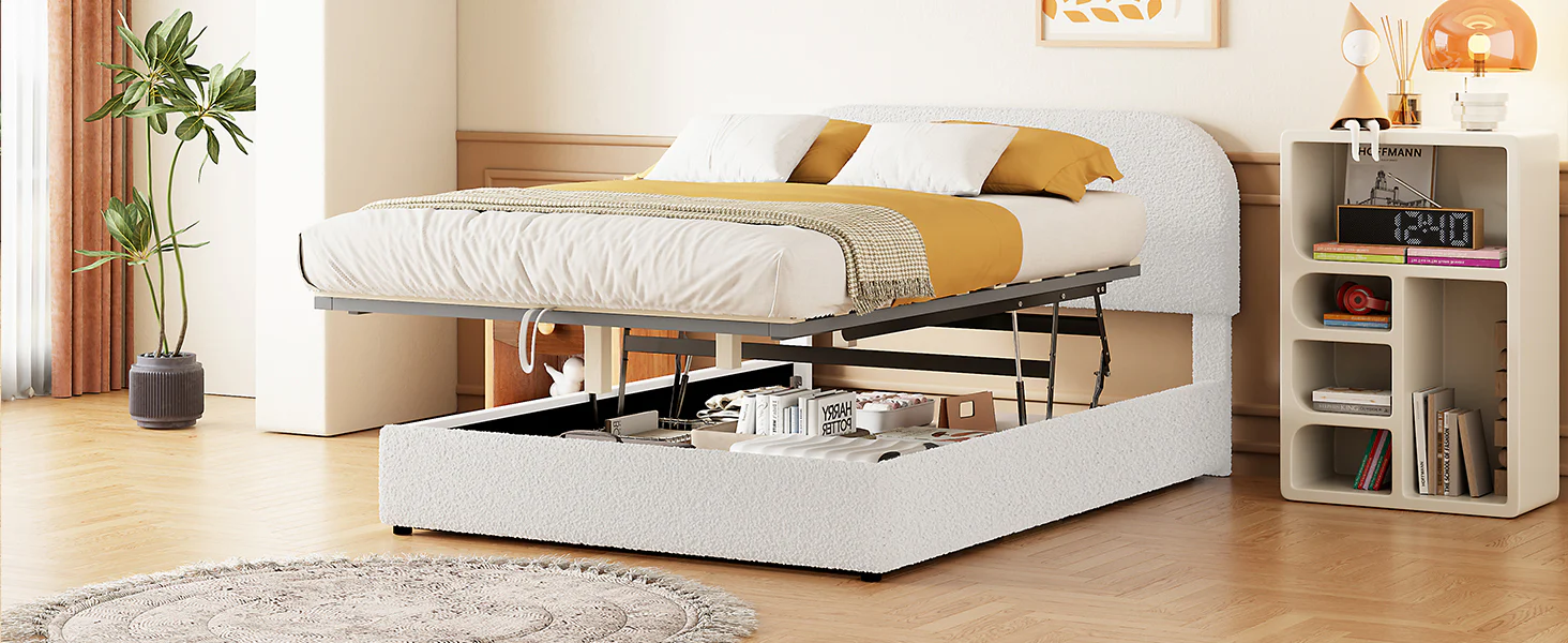 Walker Edison | Teddy Full Size Upholstered Platform Bed with Hydraulic Storage - Image 17
