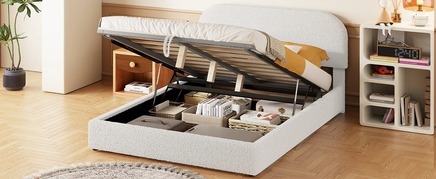 Walker Edison | Teddy Full Size Upholstered Platform Bed with Hydraulic Storage - Image 19