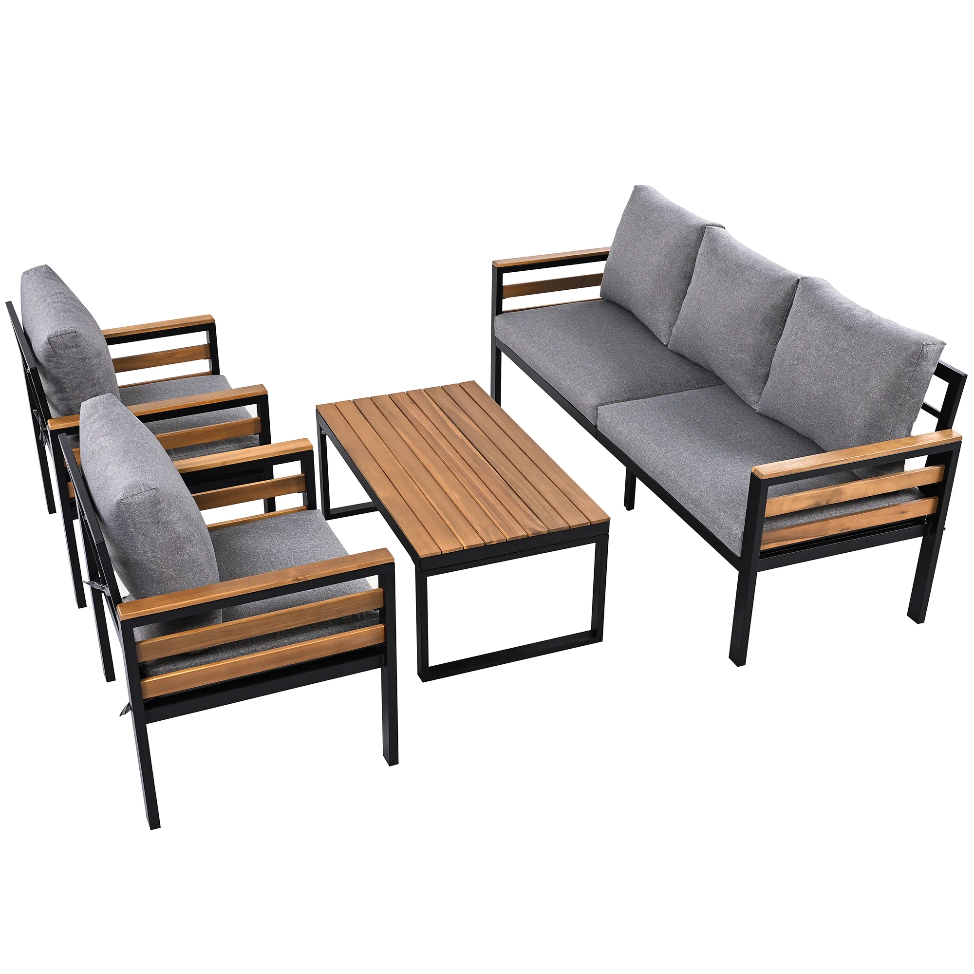 Acacia Wood 4-Piece Outdoor Patio Conversation Set with Coffee Table - Image 15