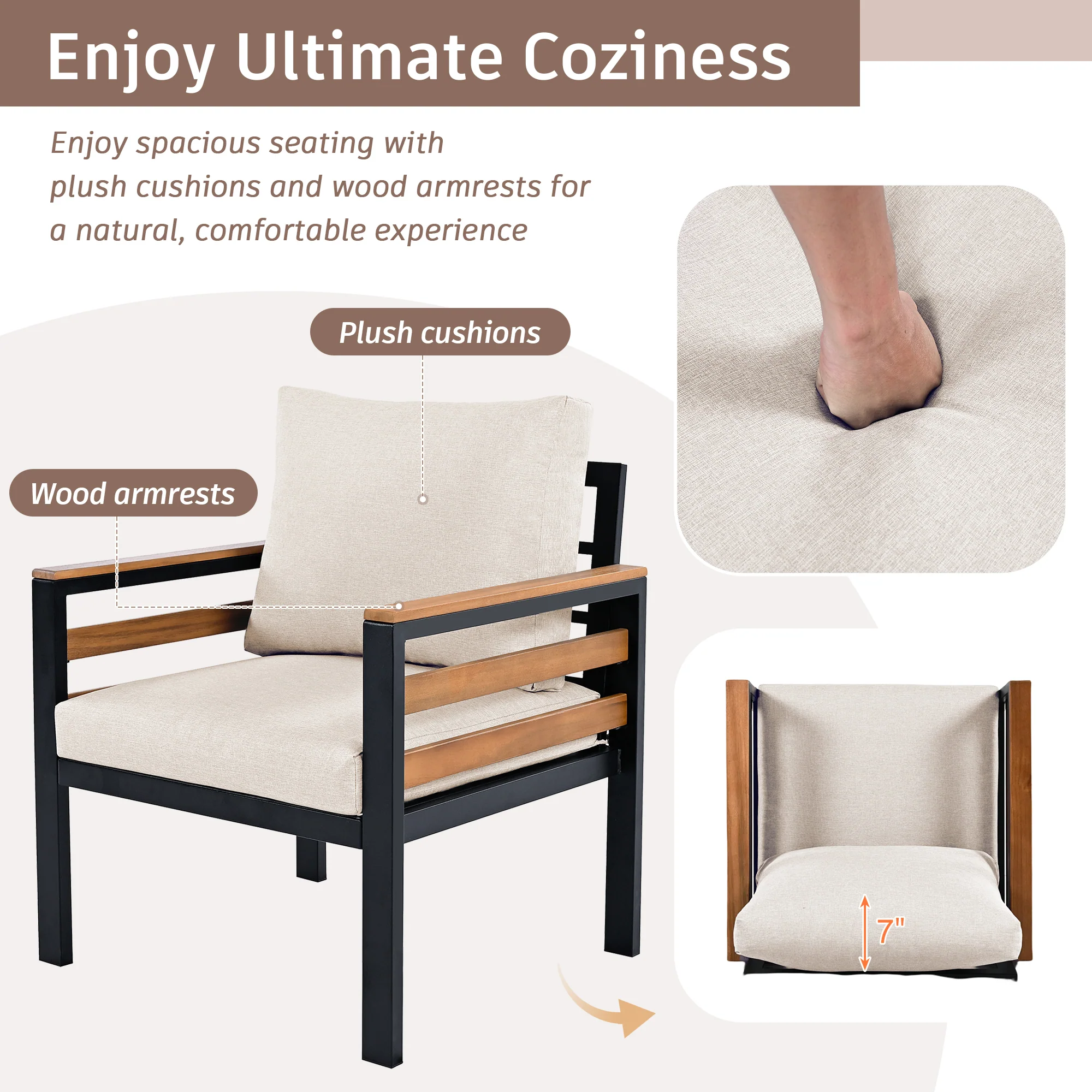 Acacia Wood 4-Piece Outdoor Patio Conversation Set with Coffee Table - Image 3