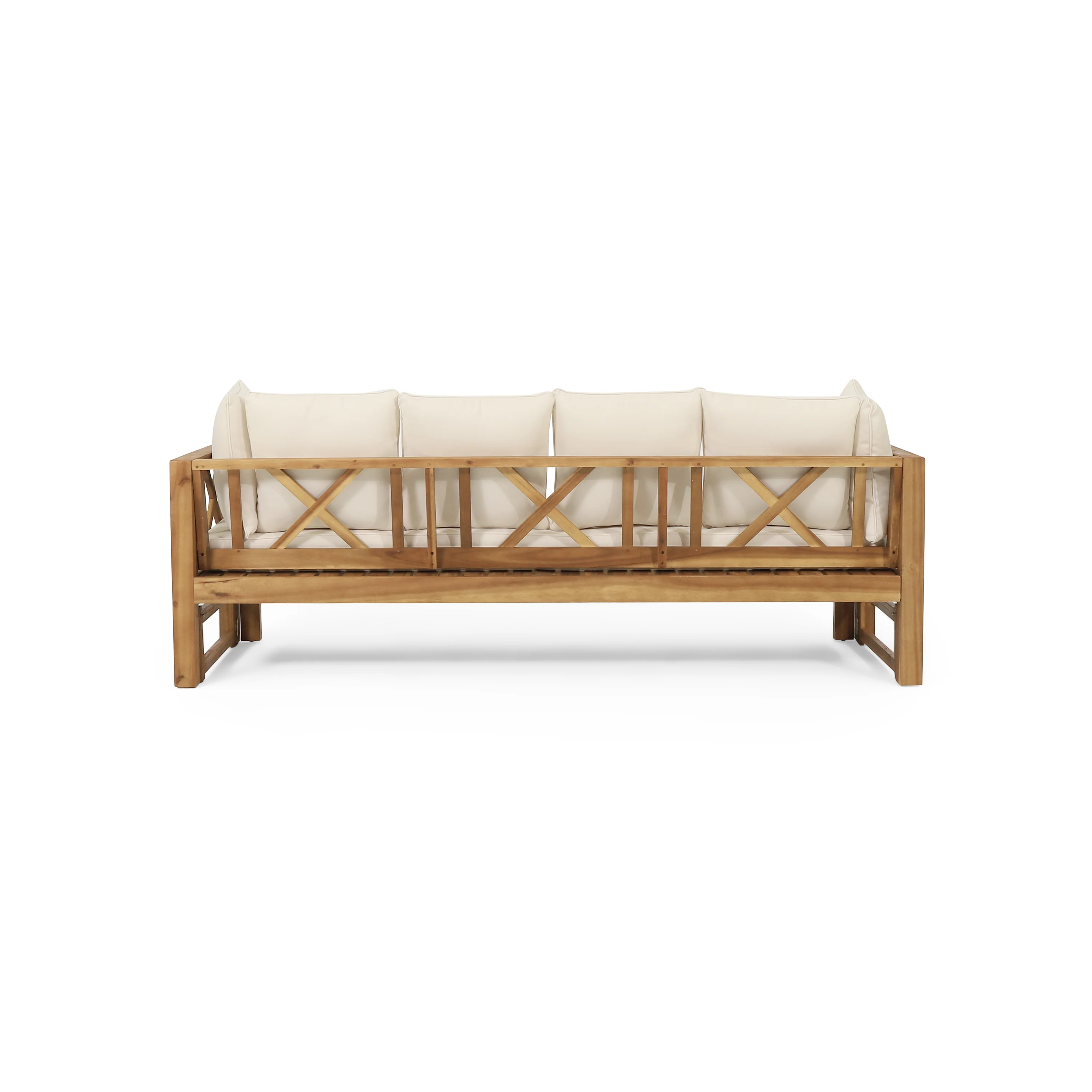 Walker Edison | Acacia Wood Outdoor Extendable Sofa into Daybed - Image 12