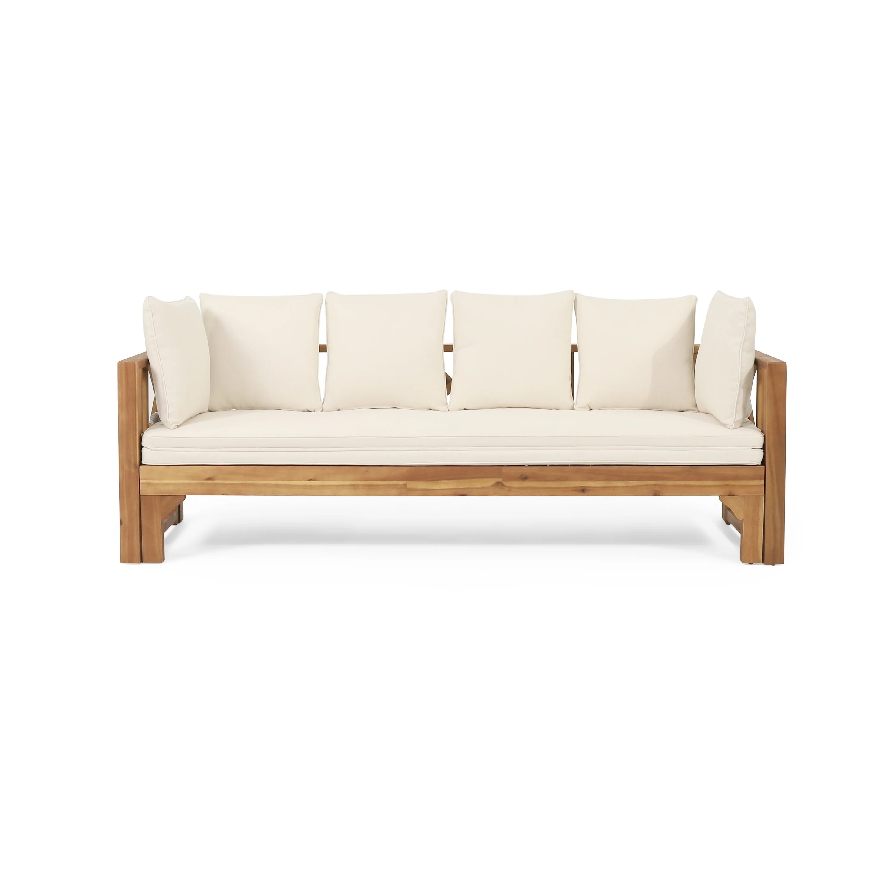 Walker Edison | Acacia Wood Outdoor Extendable Sofa into Daybed - Image 6