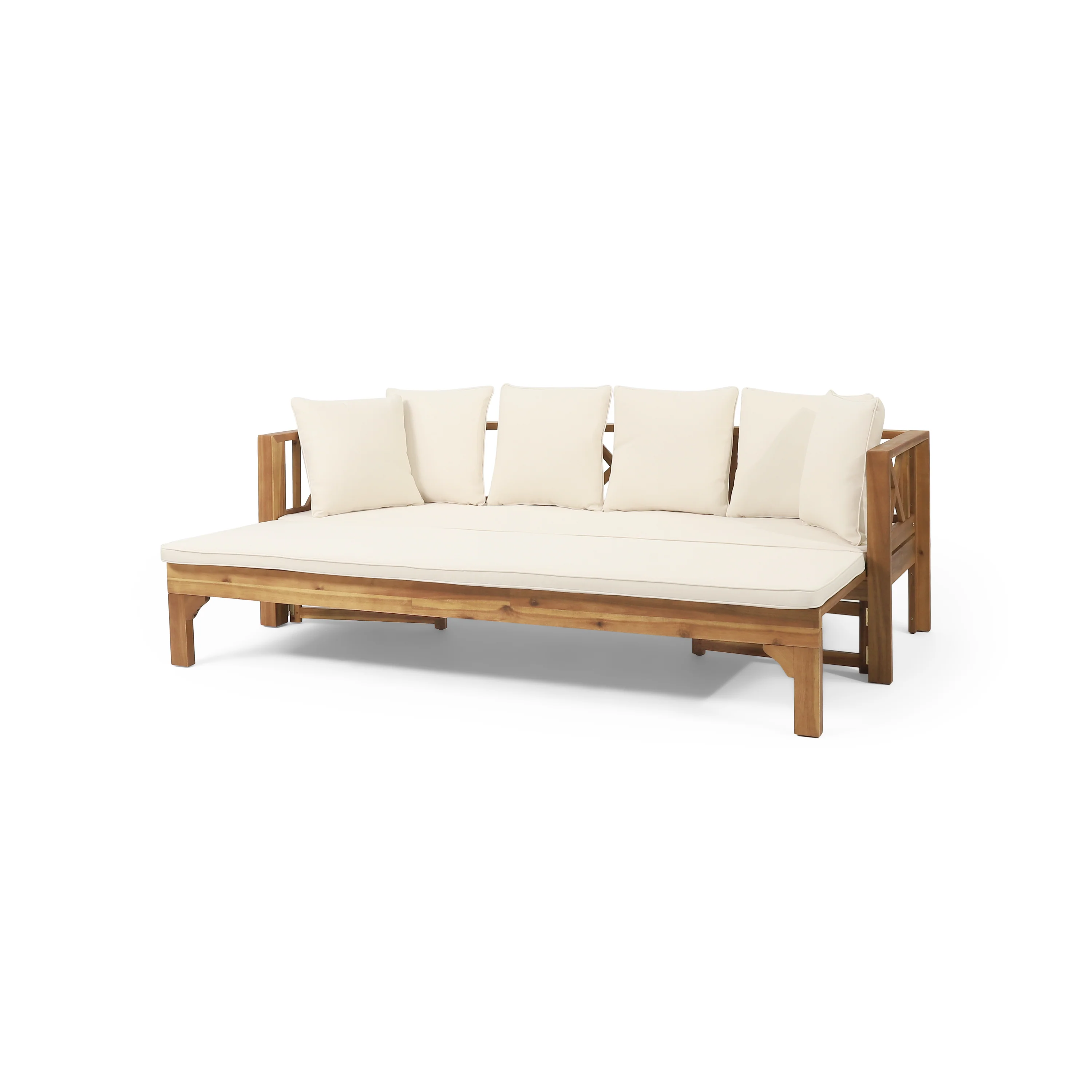 Walker Edison | Acacia Wood Outdoor Extendable Sofa into Daybed - Image 8