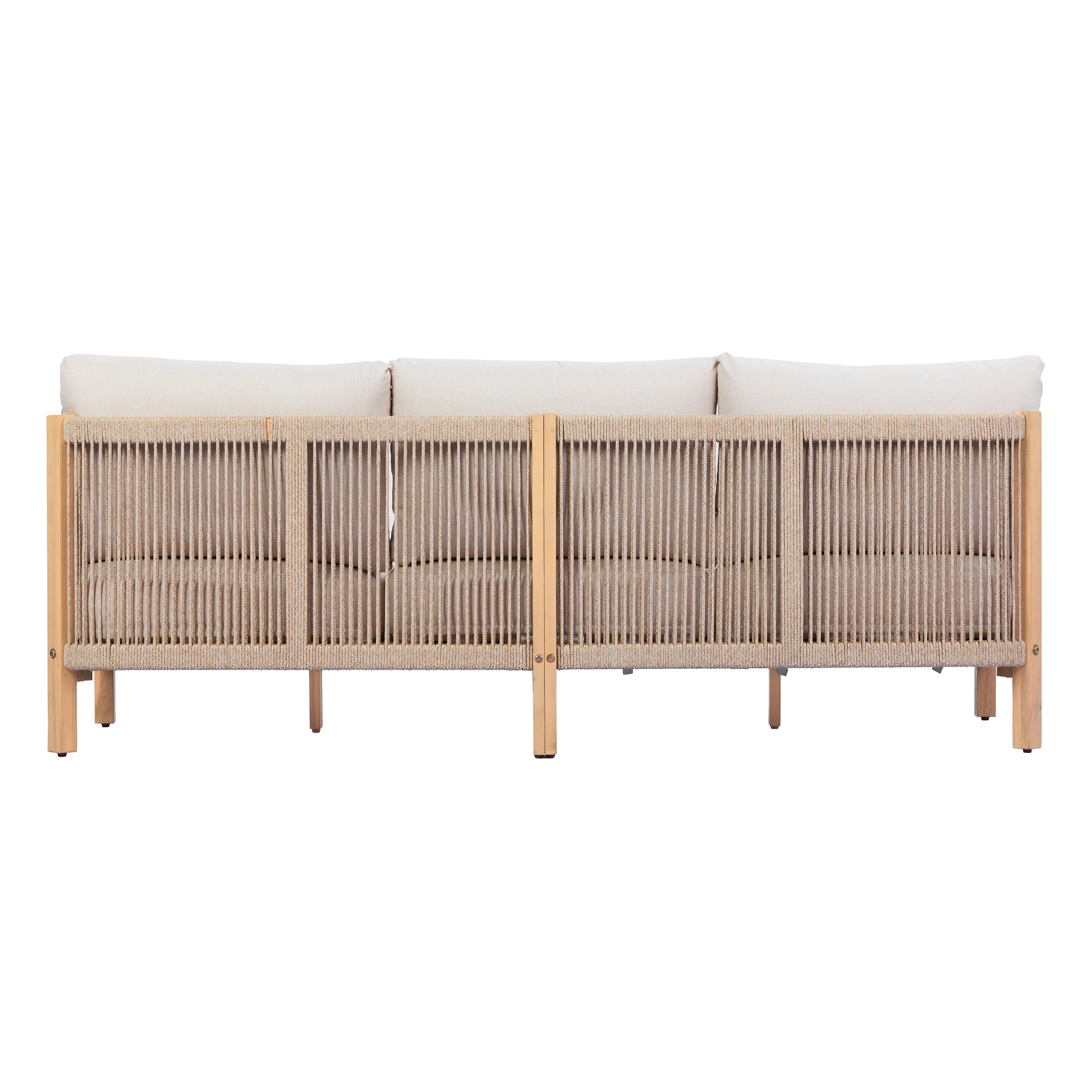 Acacia Wood Rope Woven 5-Piece Outdoor Sofa Accent Chair Set for 8 - Image 16
