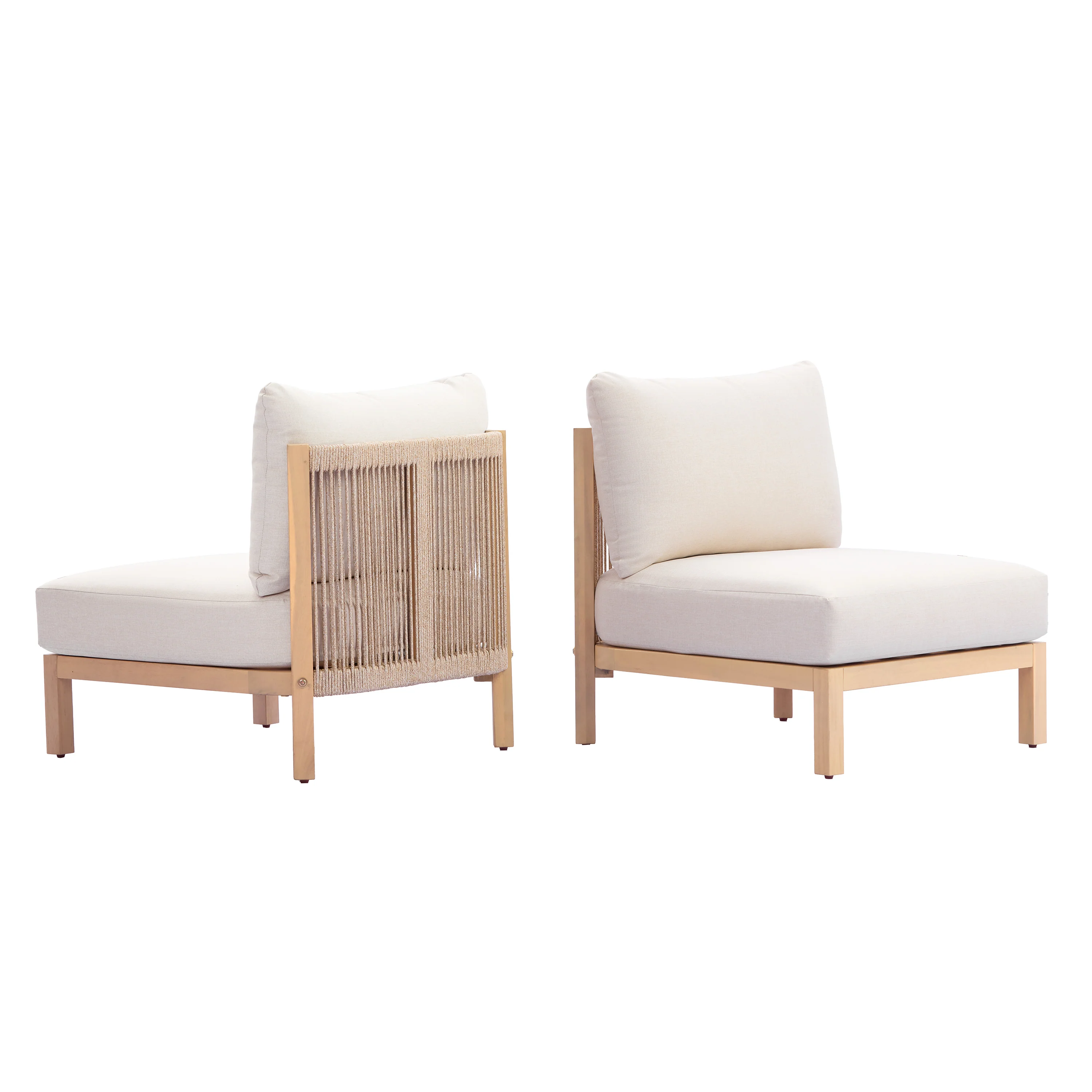 Acacia Wood Rope Woven 5-Piece Outdoor Sofa Accent Chair Set for 8 - Image 7