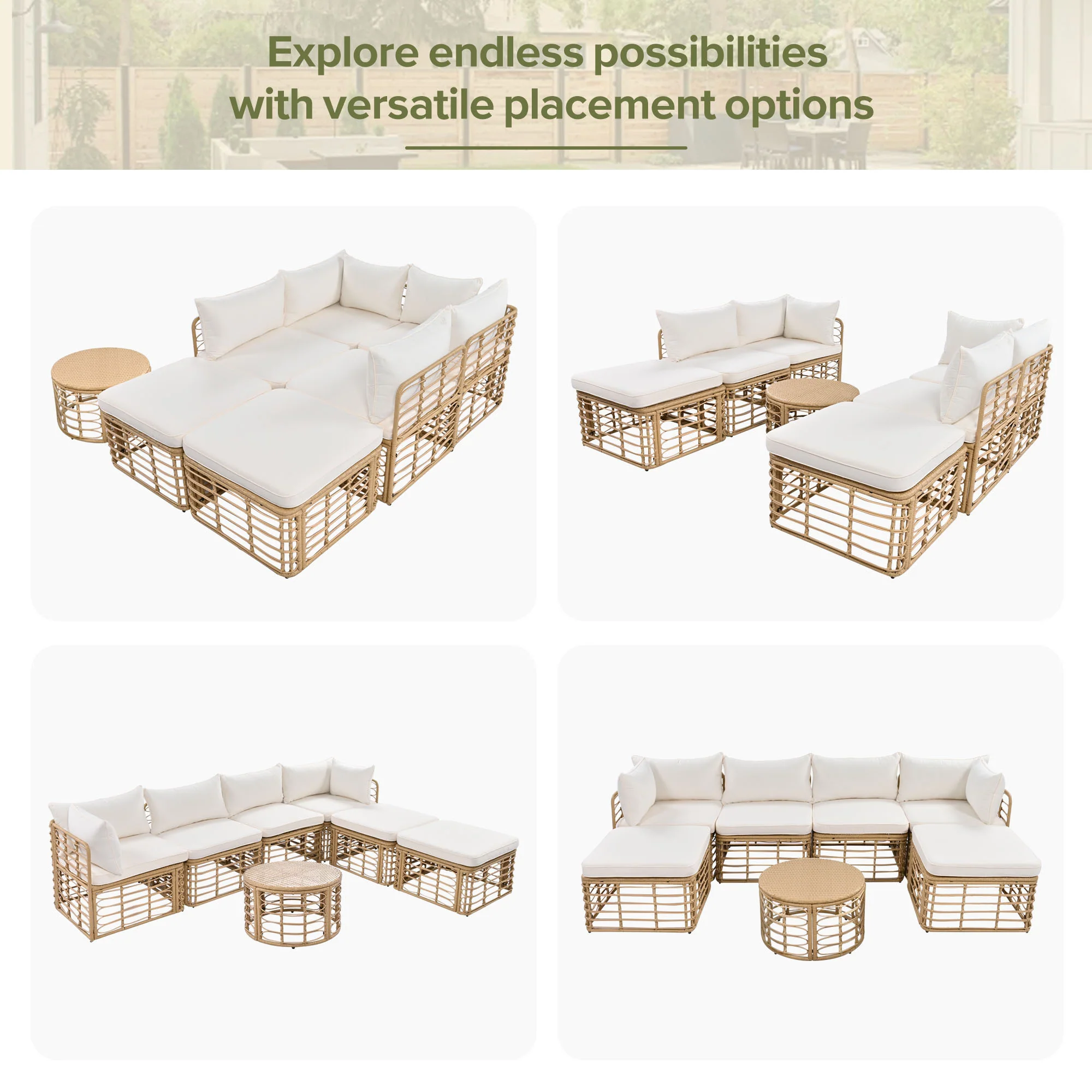 Walker Edison | All-Weather Rattan 7 Piece Outdoor Patio Furniture Set - Image 9