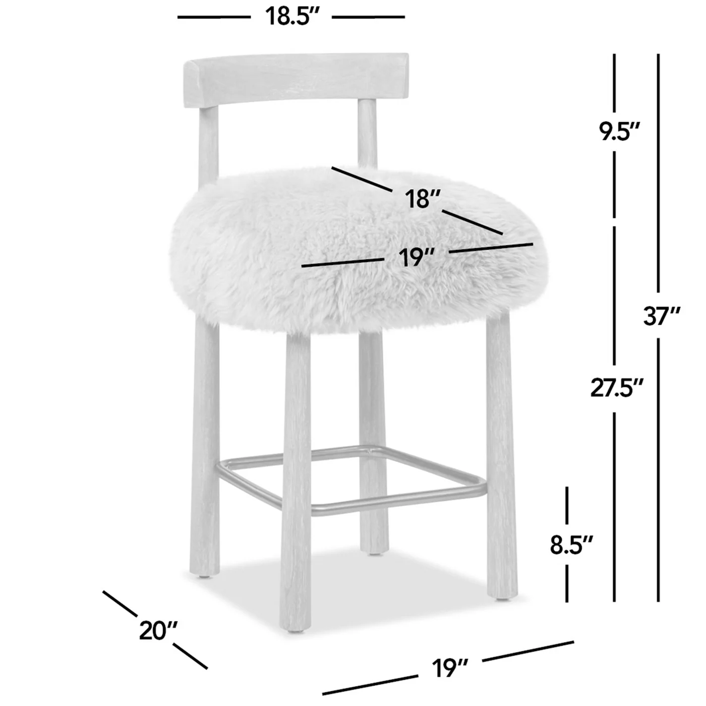 Arden 27.5 Genuine Fur Counter Height Bar Stool - Image 14