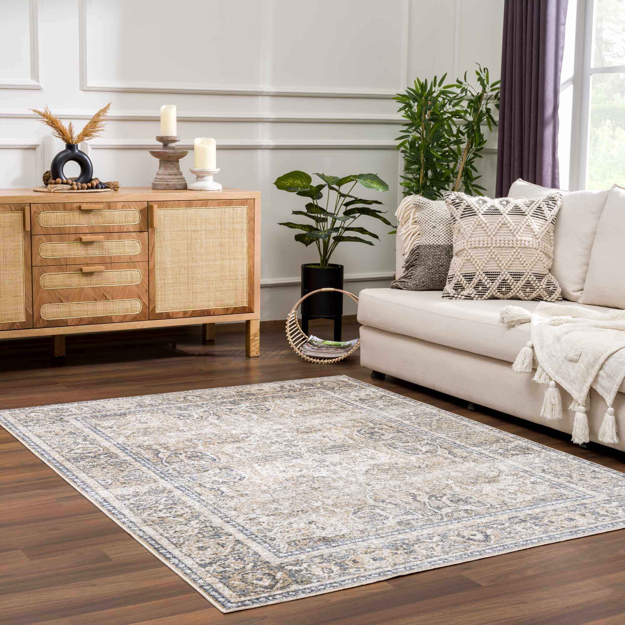 Boutique Rugs - Arias Cream & Blue Washable Area Rug - Image 2