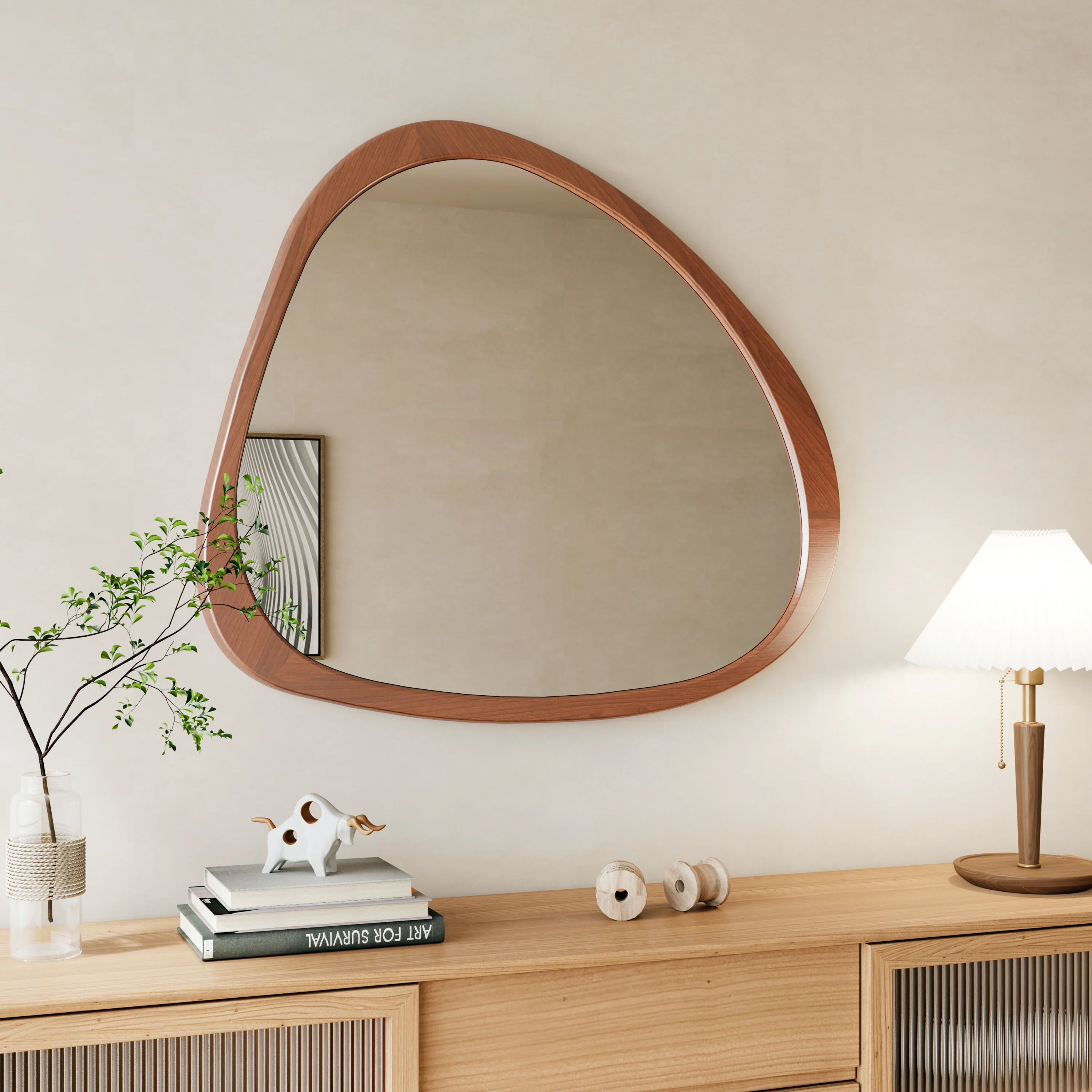 Walker Edison | Asymmetrical Wooden 45" Wall Mirror - Image 4