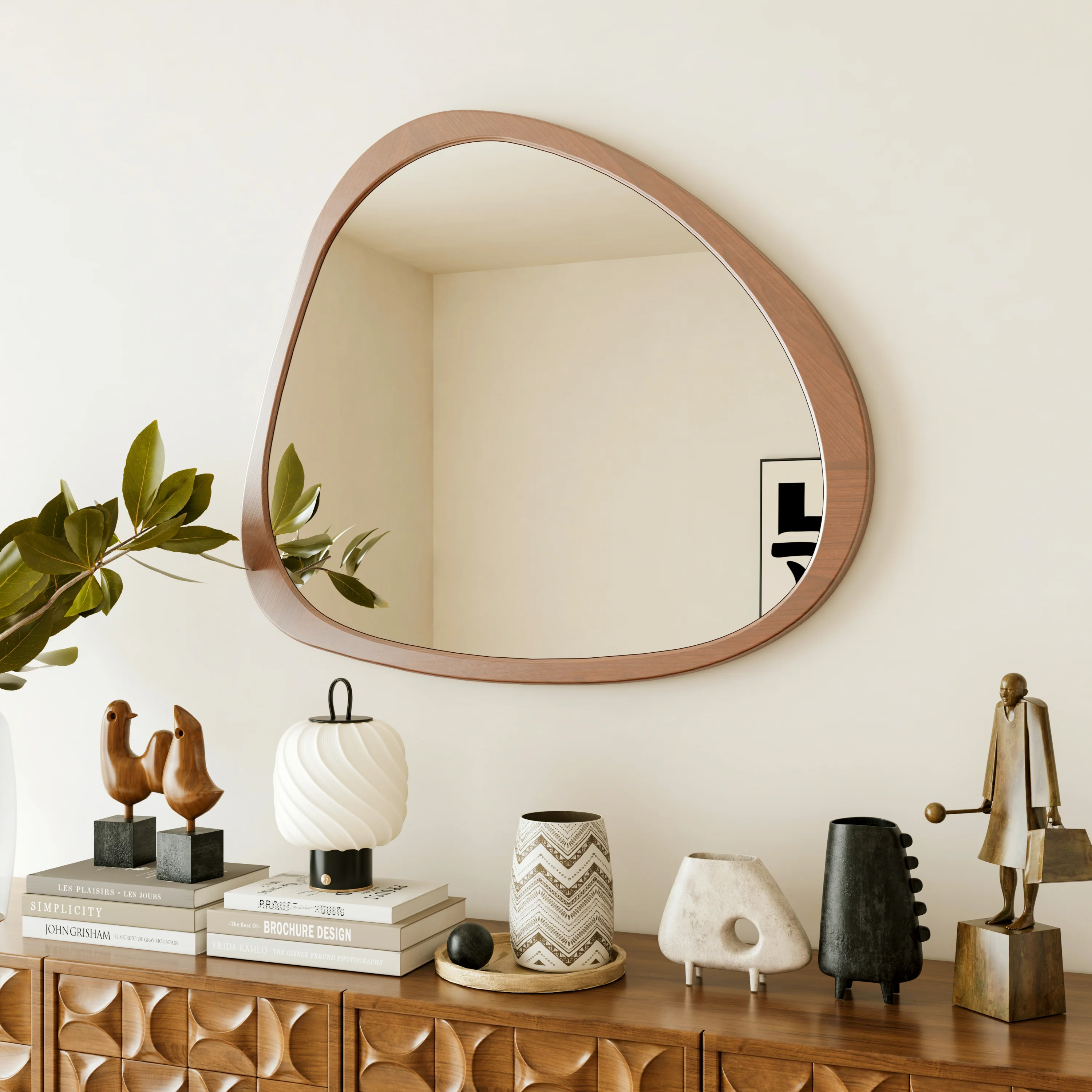 Walker Edison | Asymmetrical Wooden 45" Wall Mirror - Image 5
