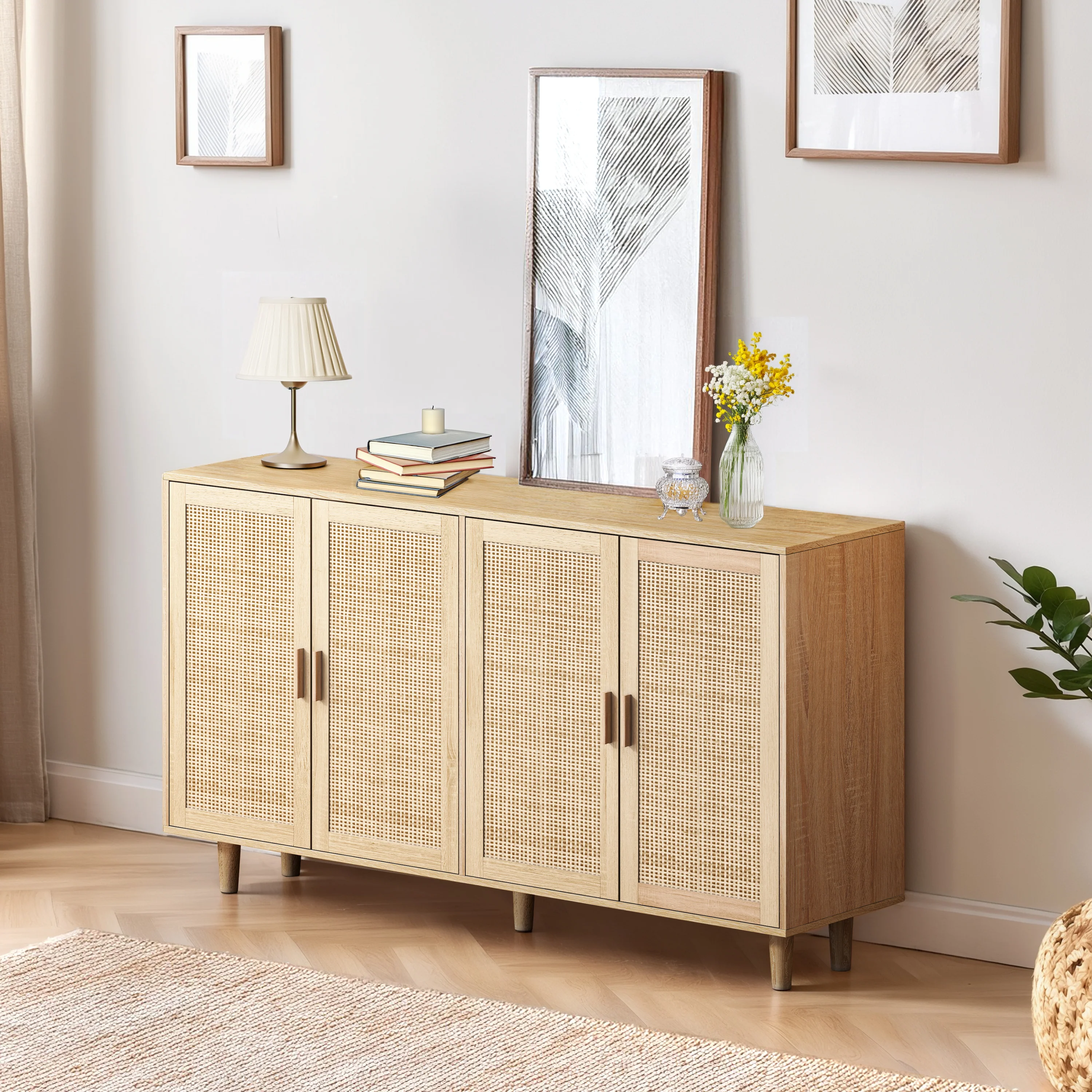 Walker Edison | Modern 4-Door Rattan Storage Sideboard TV Stand - Image 2