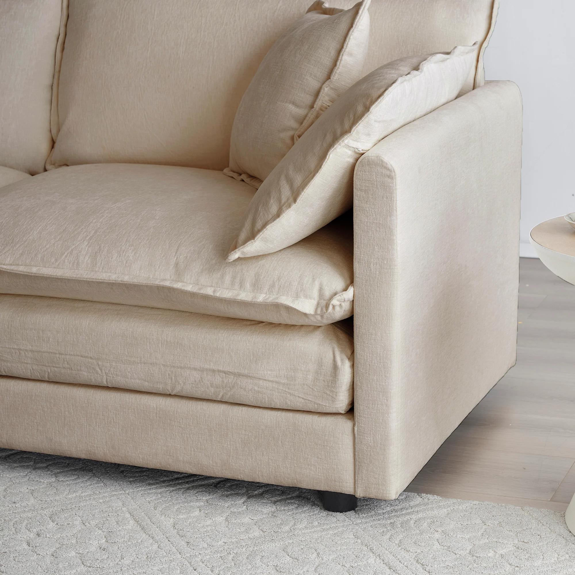 Walker Edison | Beige Chenille Cloud Accent Chair with Ottoman Set - Image 4