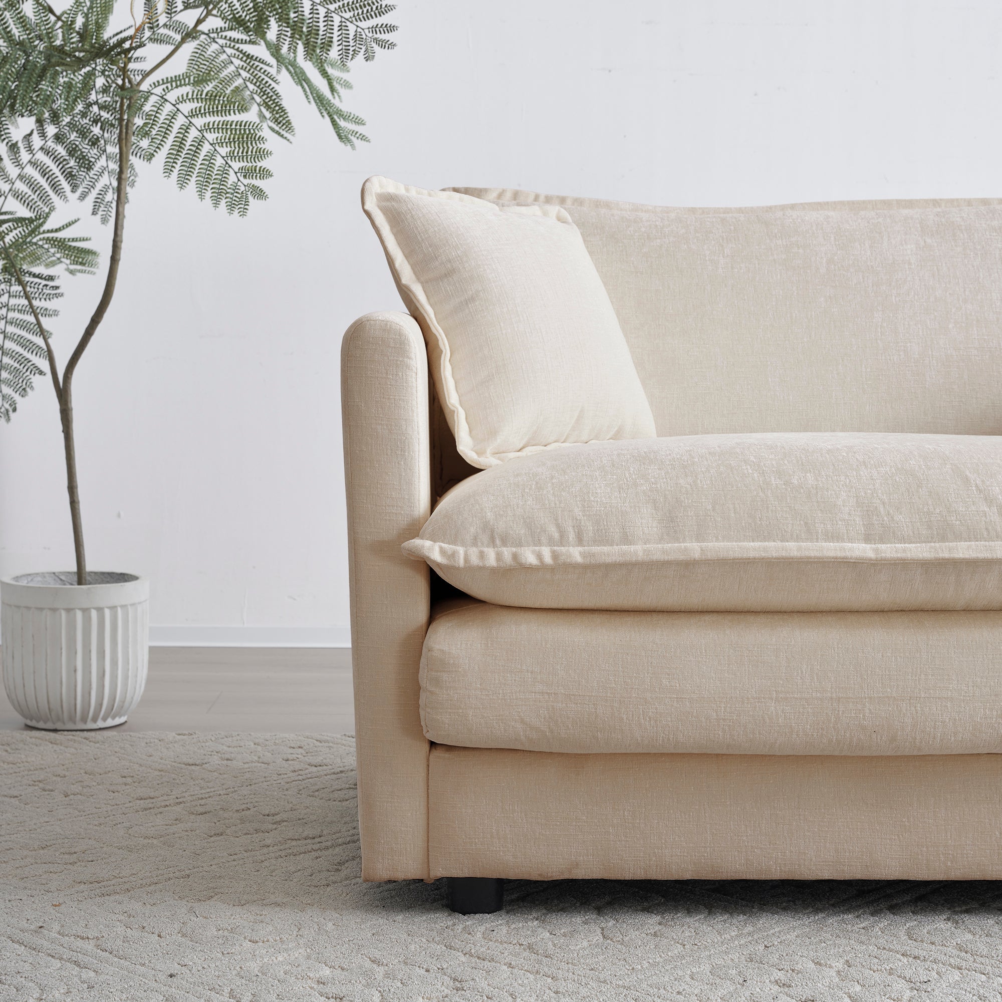Walker Edison | Beige Chenille Cloud Accent Chair with Ottoman Set - Image 9