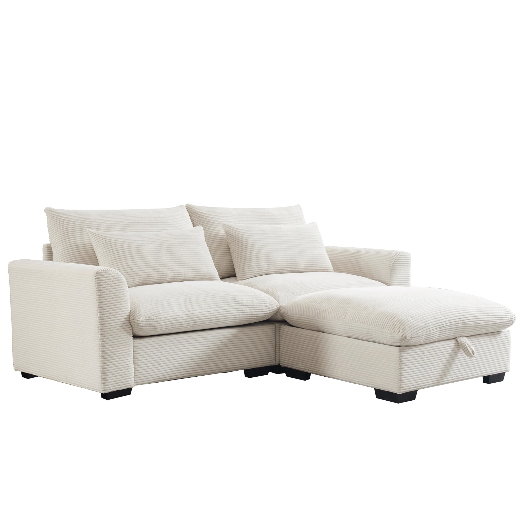 Walker Edison | Beige Corduroy Cloud Modular Loveseat with Storage Ottoman - Image 4