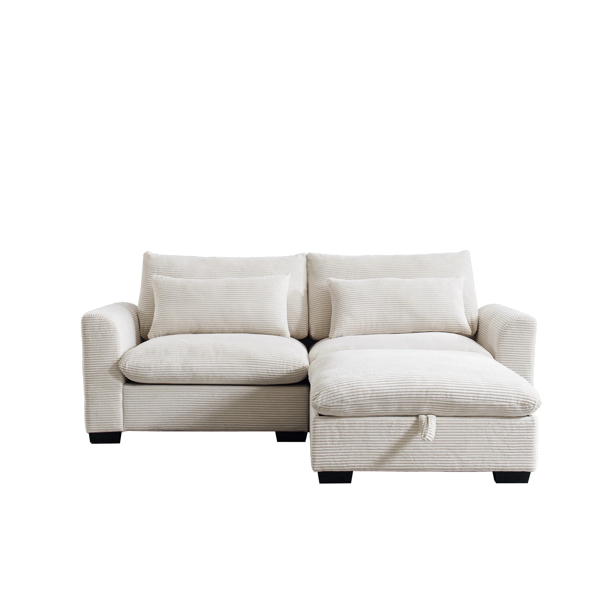 Walker Edison | Beige Corduroy Cloud Modular Loveseat with Storage Ottoman - Image 5