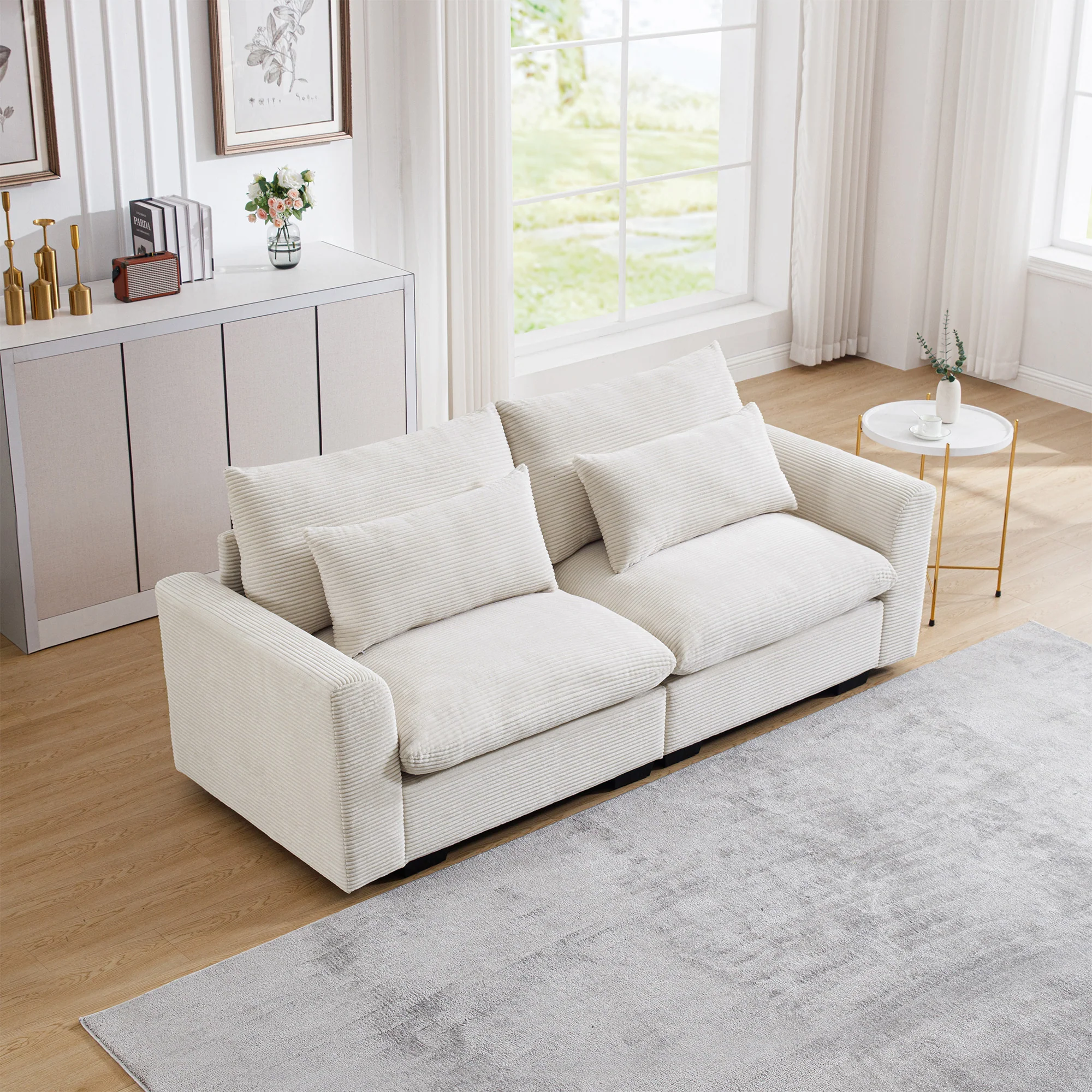 Walker Edison | Beige Corduroy Deep Seat Loveseat Couch - Image 2