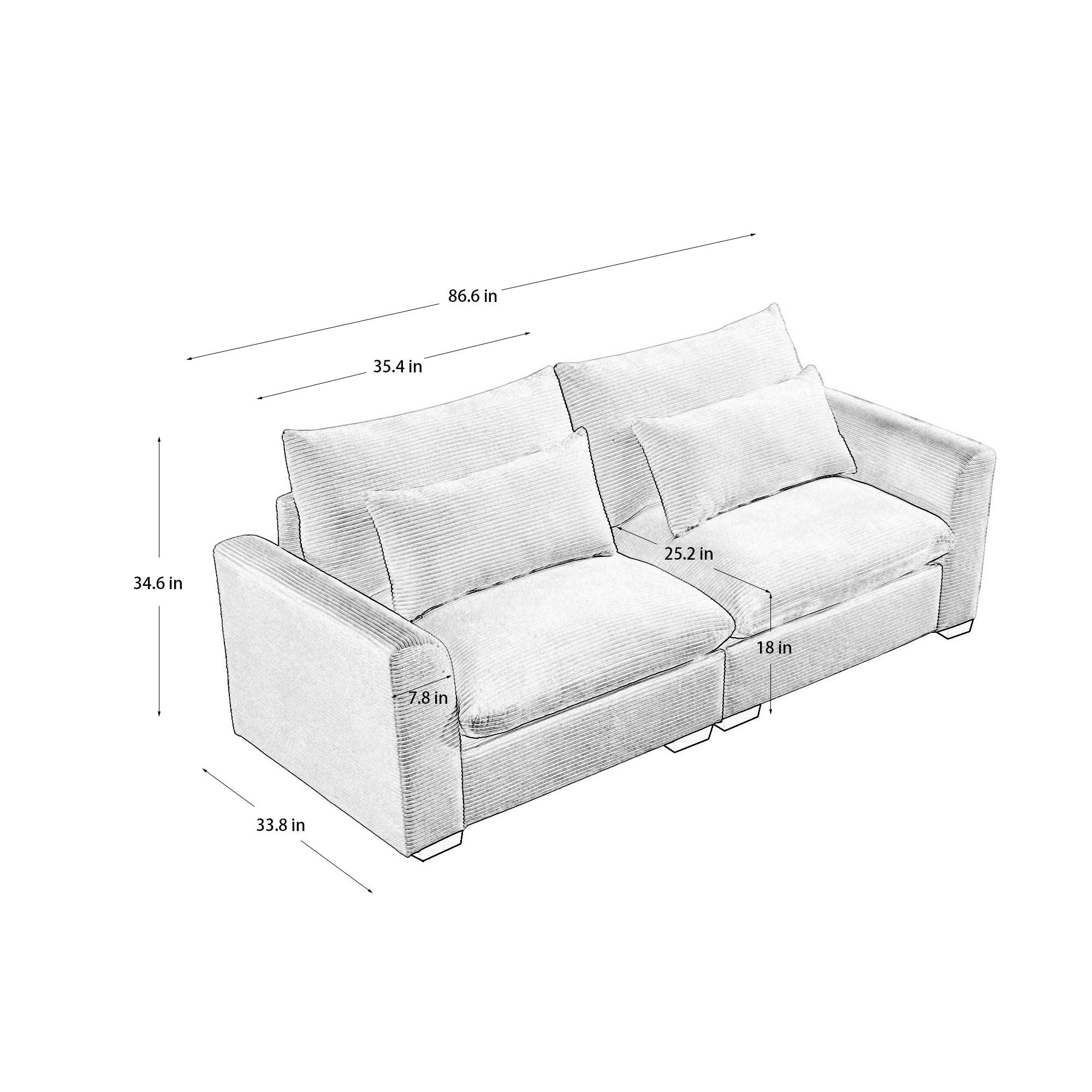 Walker Edison | Beige Corduroy Deep Seat Loveseat Couch - Image 4
