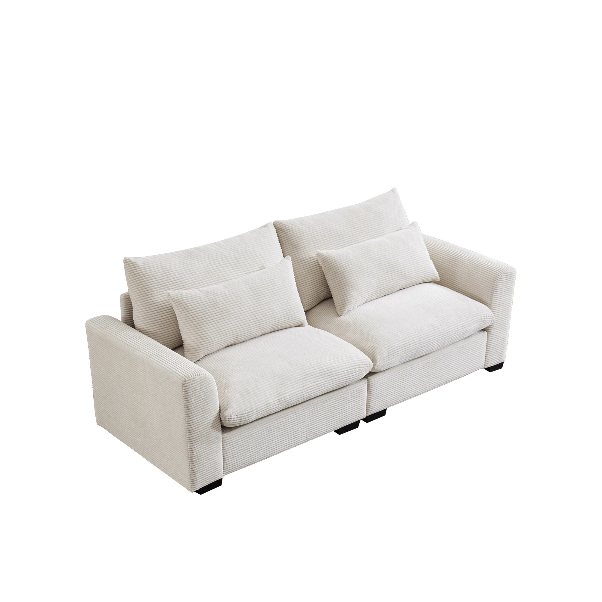 Walker Edison | Beige Corduroy Deep Seat Loveseat Couch - Image 5