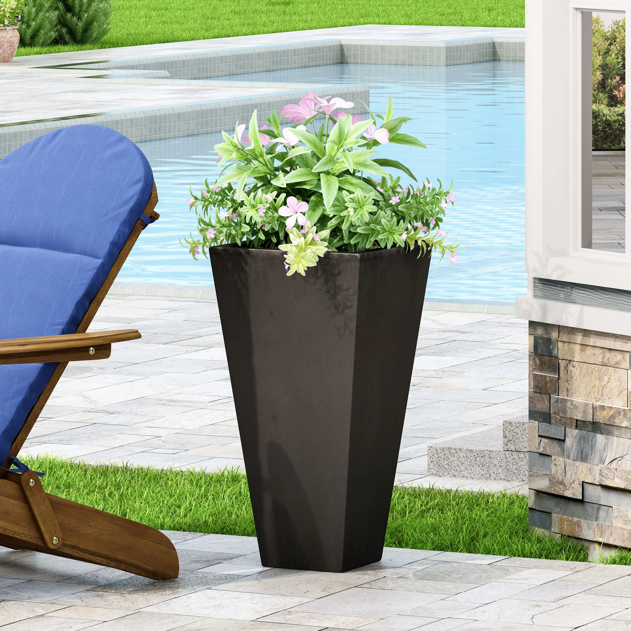 Walker Edison | Black Outdoor Modern Planter - Image 3