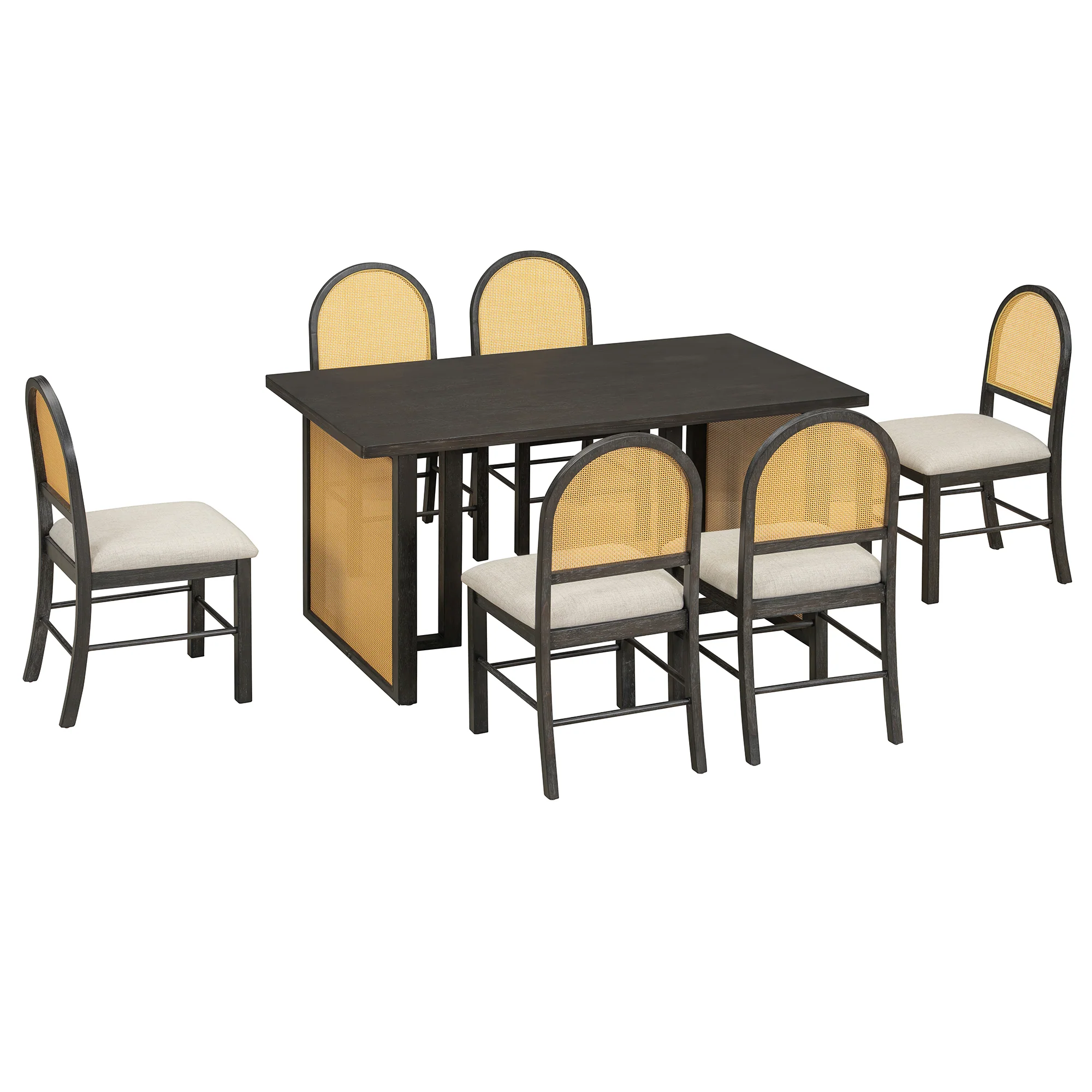 Boho Rattan 7-Piece Farmhouse Dining Table Set for 6 - Image 16