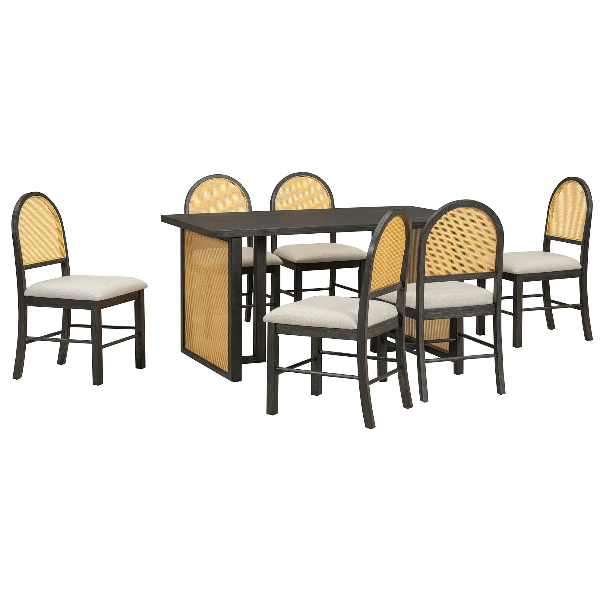 Boho Rattan 7-Piece Farmhouse Dining Table Set for 6 - Image 17