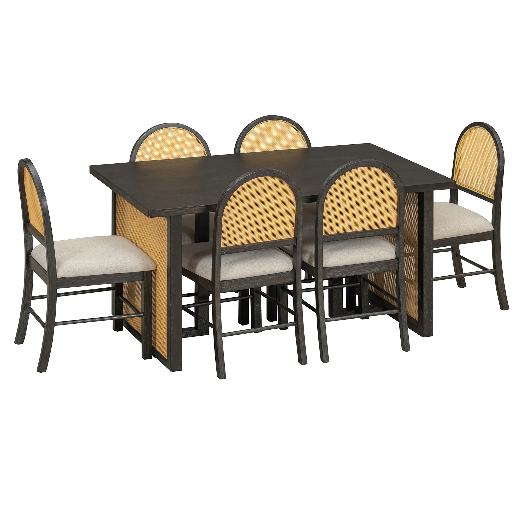 Boho Rattan 7-Piece Farmhouse Dining Table Set for 6 - Image 24