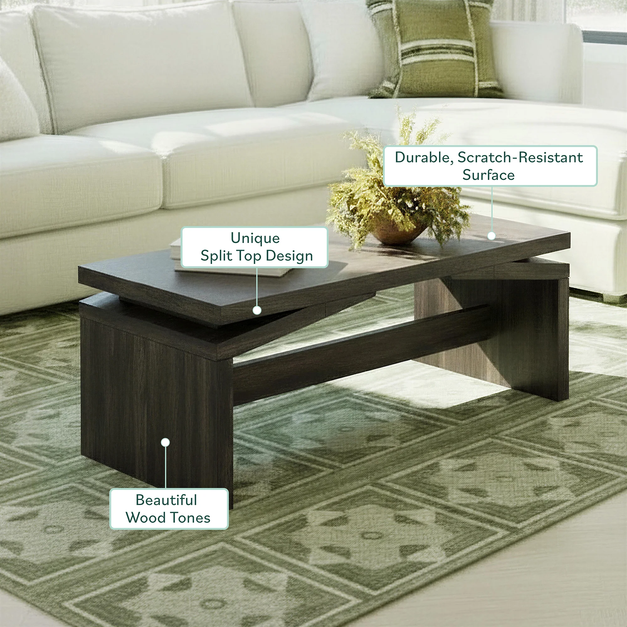 Booker Modern Easy Assembly Split-Top 47" Coffee Table - Image 19
