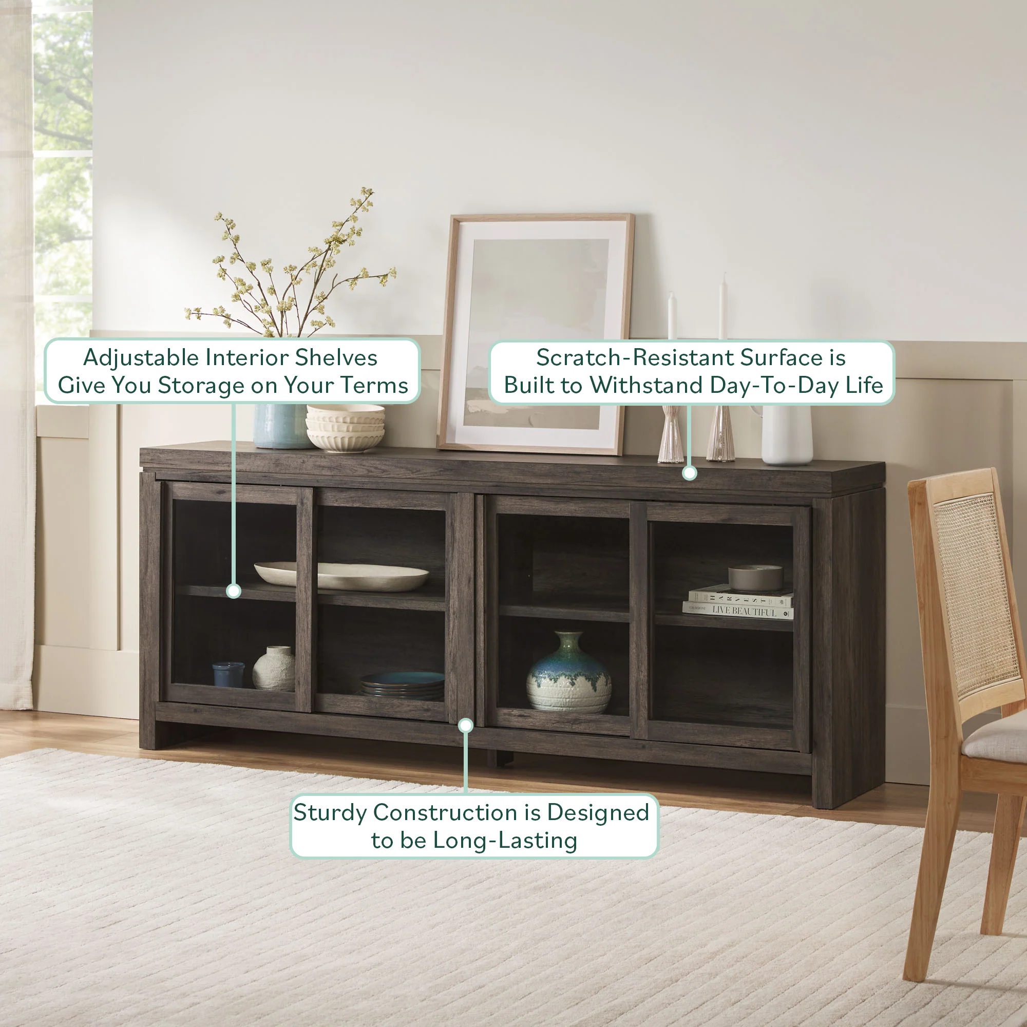 Booker Modern Glass Door TV Stand Sideboard - Image 18